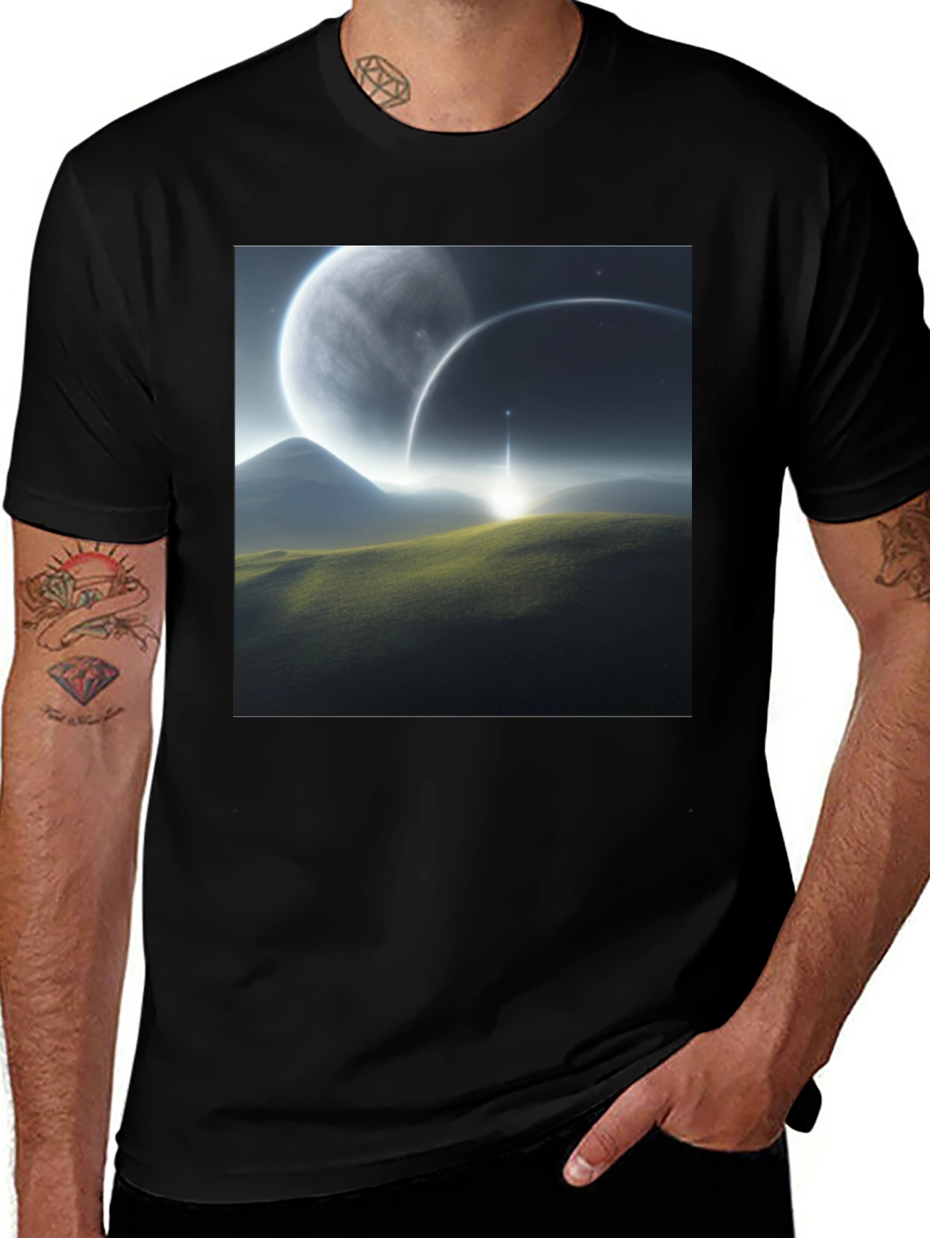 Variant 9 of Planetary Landscape Graphic Tee - Black