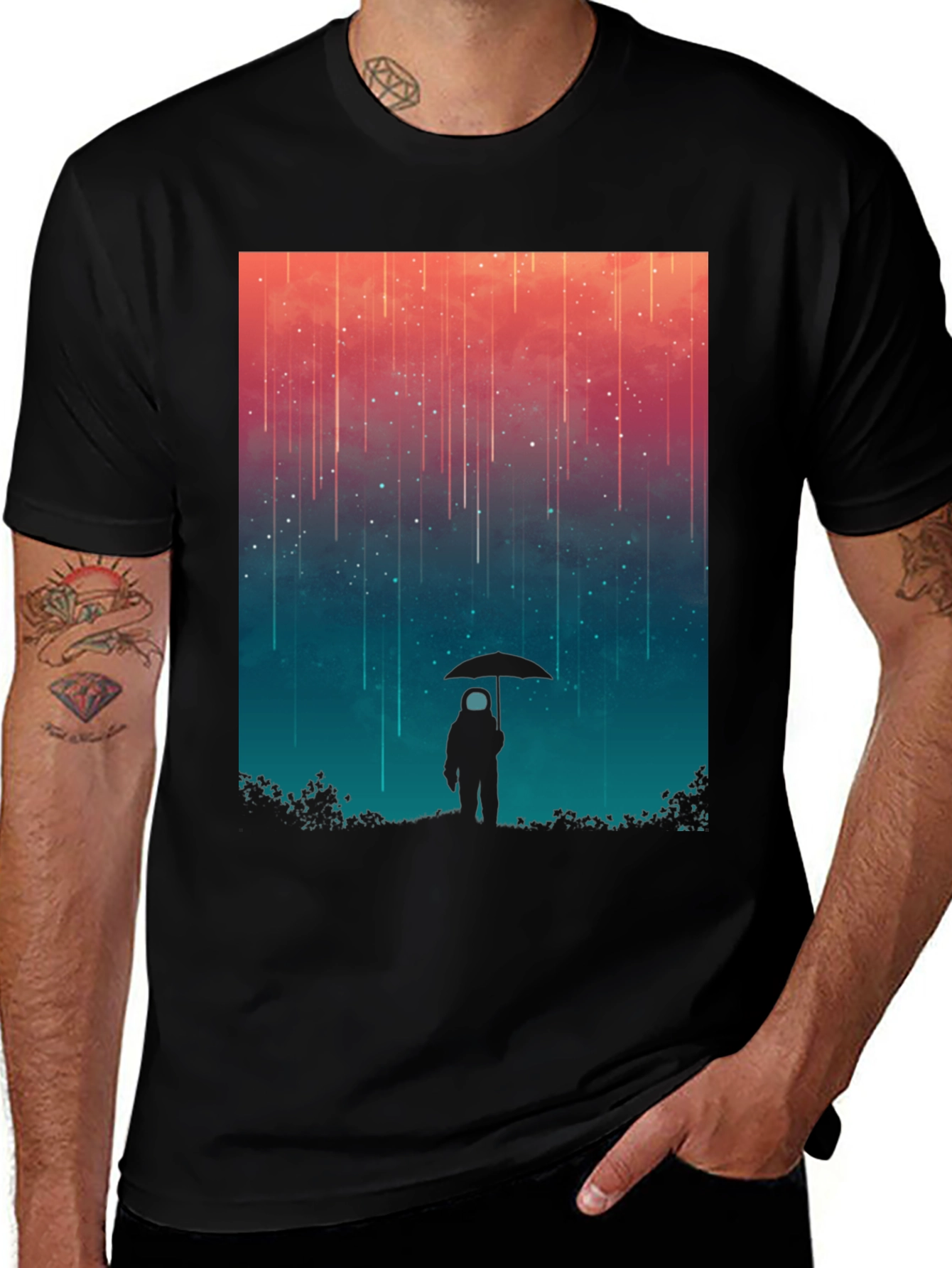 Variant 14 of Astronaut Umbrella Graphic Tee - Stylish Black Cotton Shirt