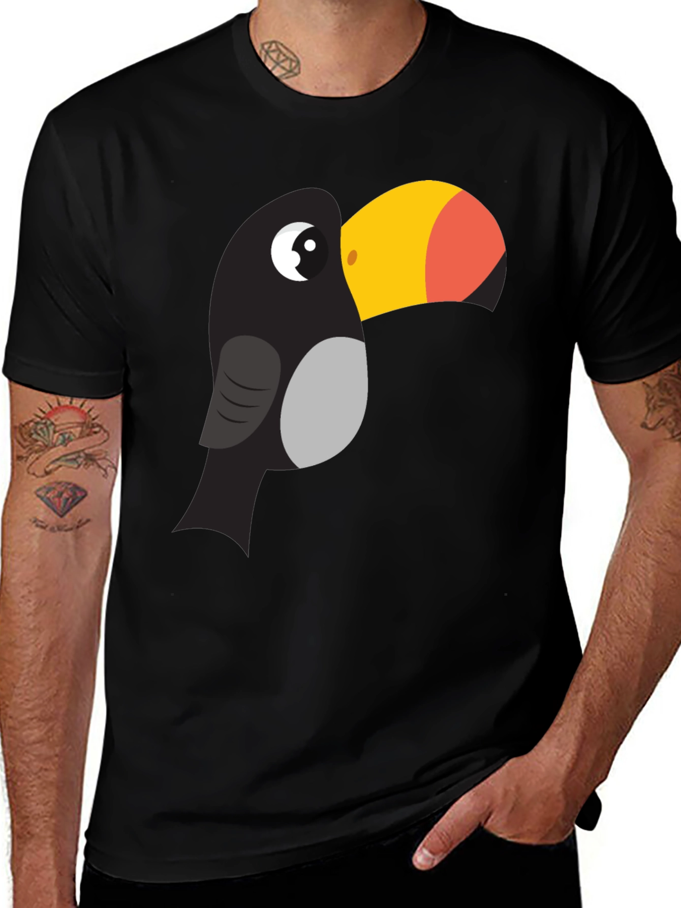 Black Toucan Graphic Tee - Fun Cartoon Bird T-Shirt main image
