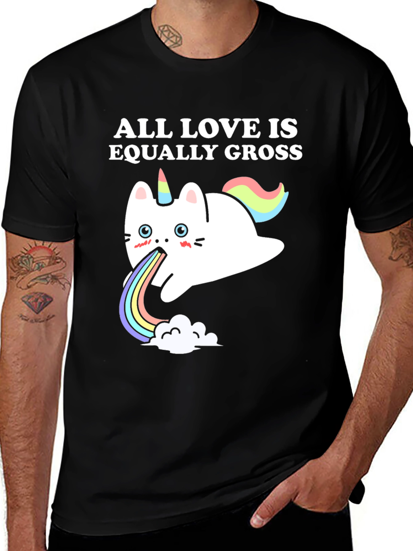 Variant 29 of All Love is Equally Gross Cat Unicorn Black T-Shirt