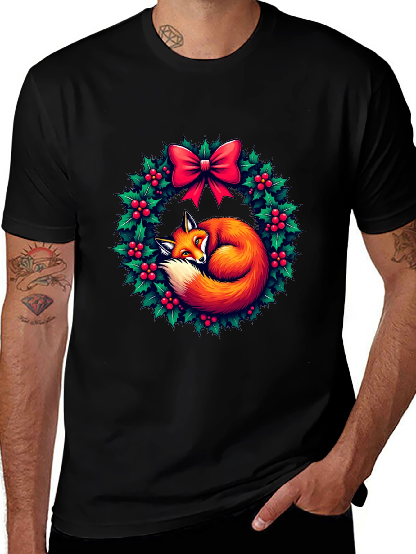 Variant 7 of Fox Christmas Wreath T-Shirt