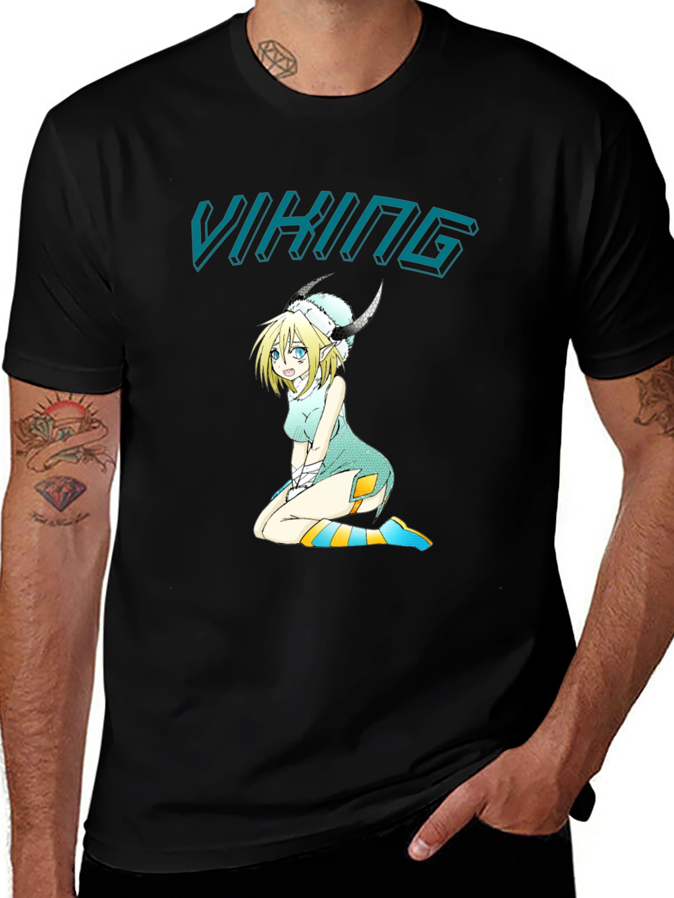 Variant 2 of Viking Anime Girl Black T-Shirt