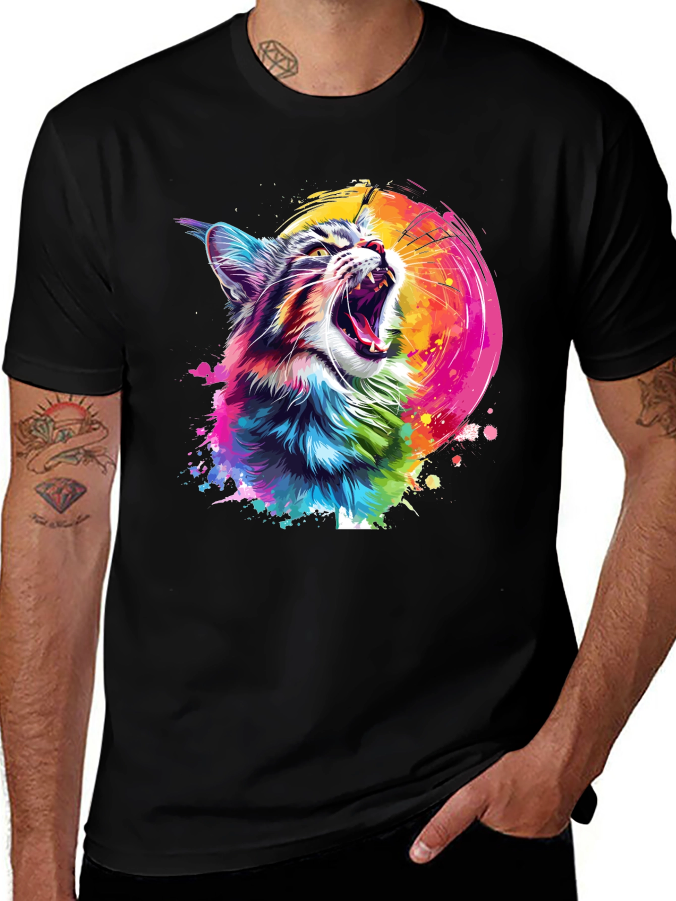 Variant 7 of Vibrant Cat Graphic T-Shirt - Bold Colorful Design