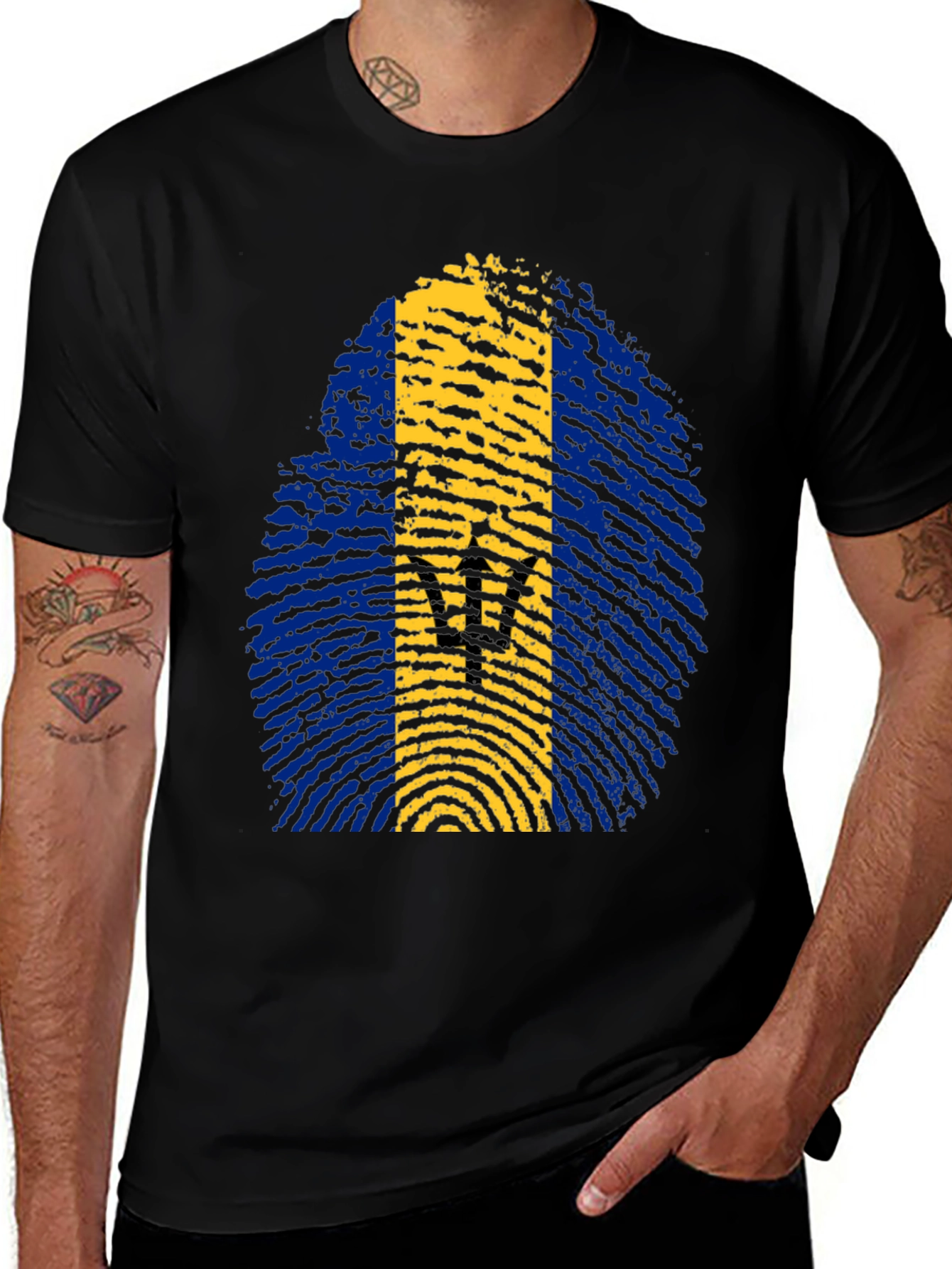 Barbados Flag Fingerprint T-Shirt