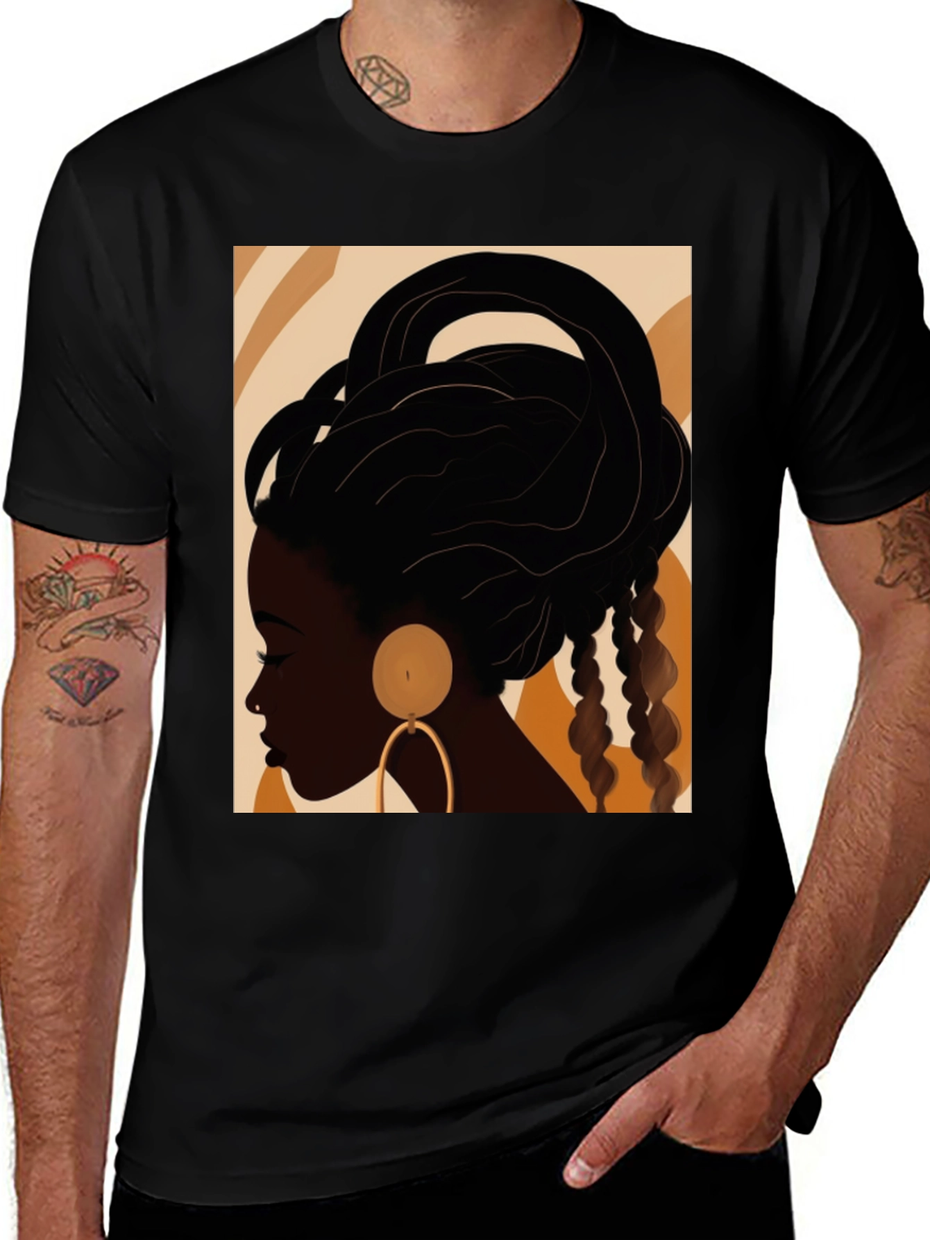 Black Stylish Afro Art Black T-Shirt main image