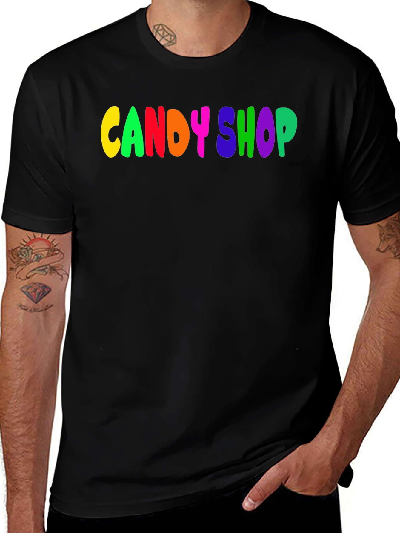 Variant 22 of Candy Shop Black T-Shirt Colorful Fun Design