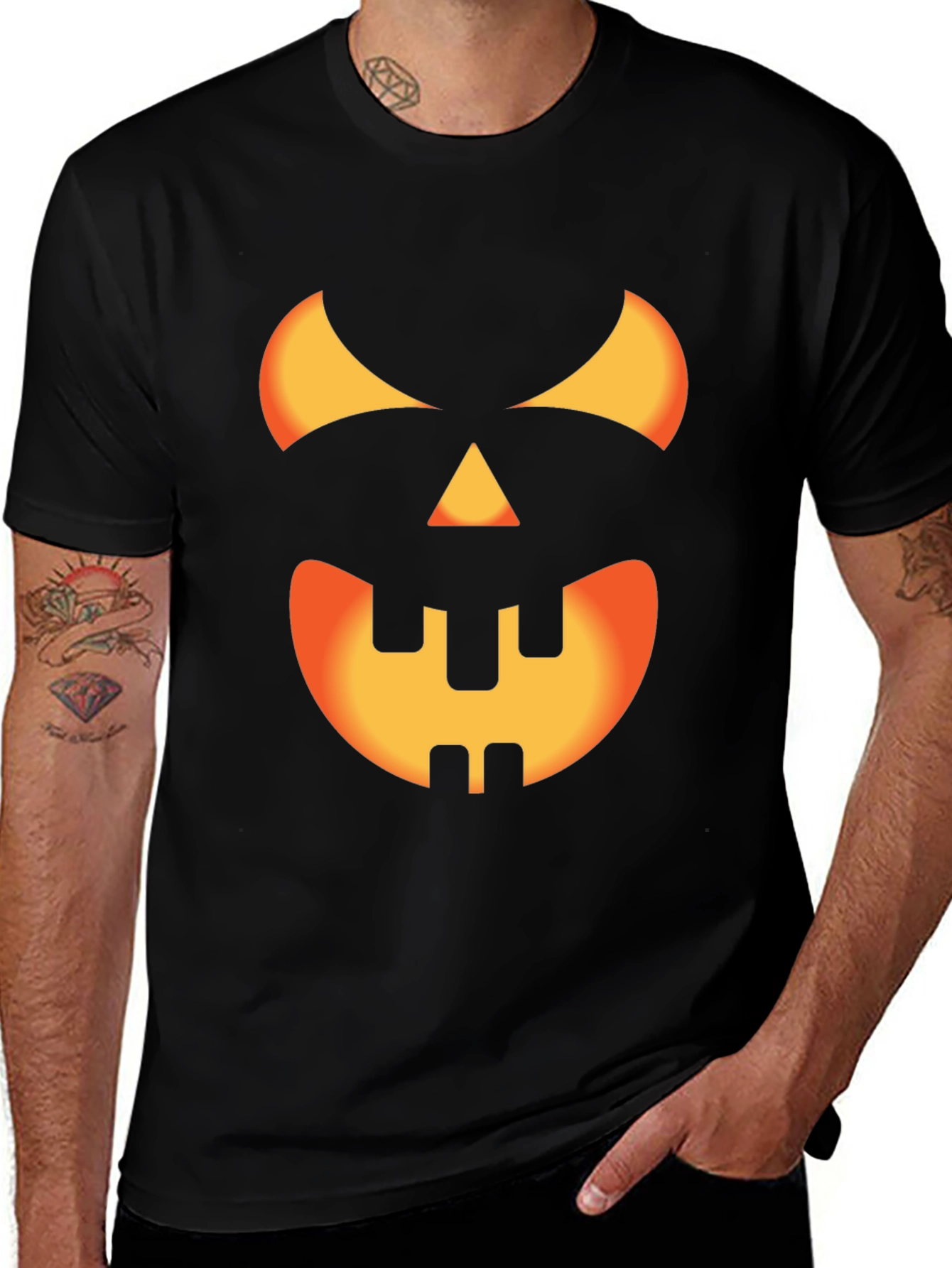 Halloween Pumpkin Face Graphic Tee - Black Cotton T-Shirt