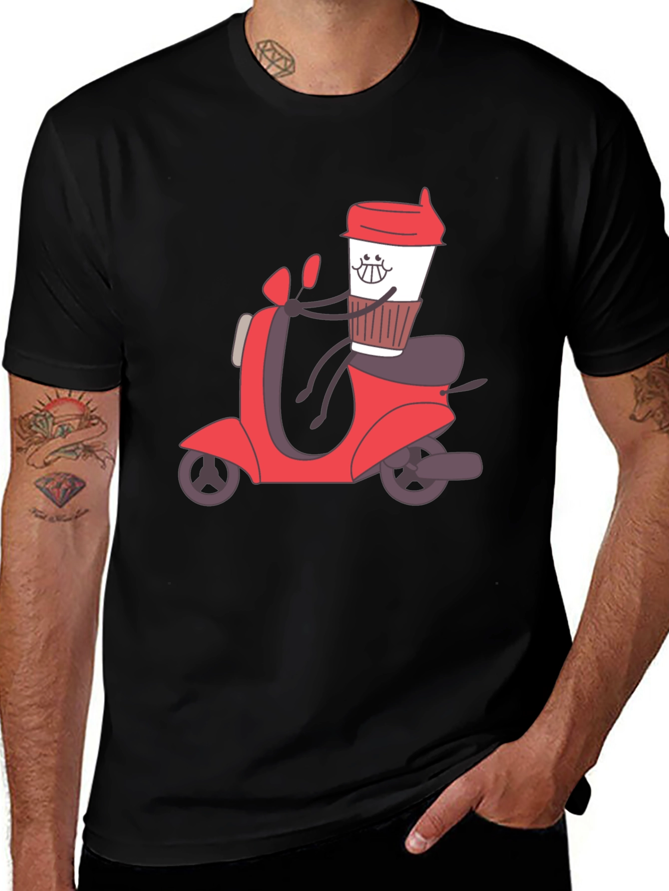 Variant 17 of Coffee Cup Scooter Graphic T-Shirt - Fun Design!