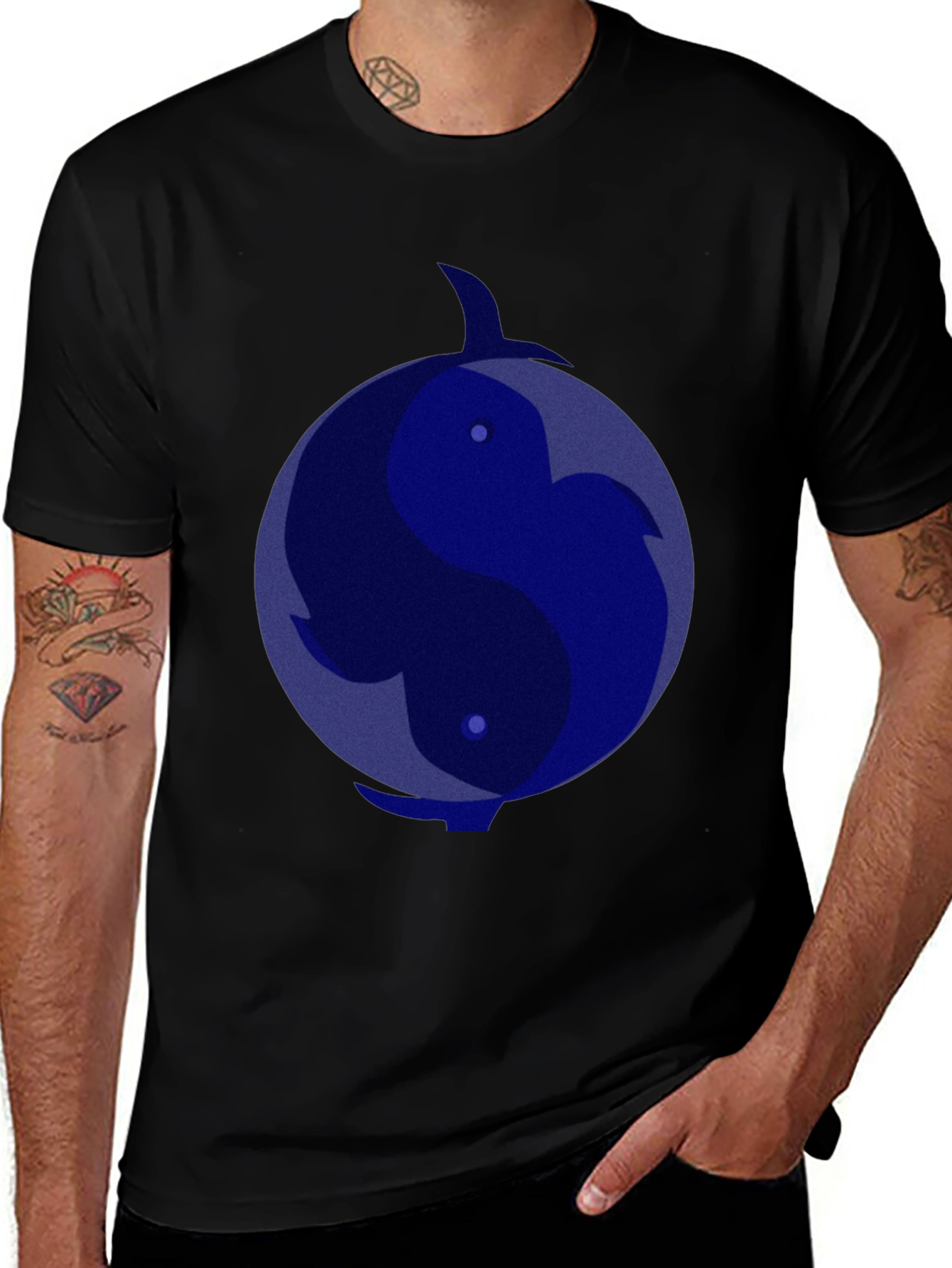 Variant 7 of Yin Yang Dolphin Graphic Tee - Black T-Shirt