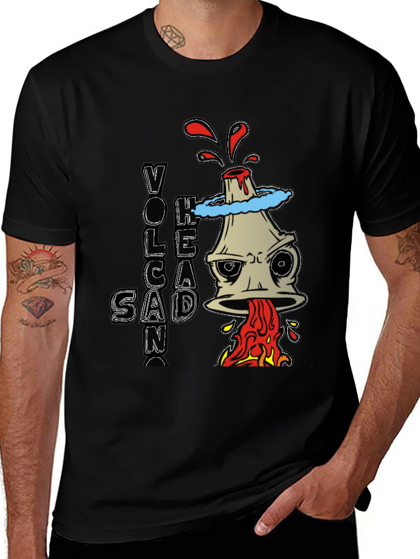 Variant 18 of Volcano Head Graphic Tee - Black Cotton T-Shirt