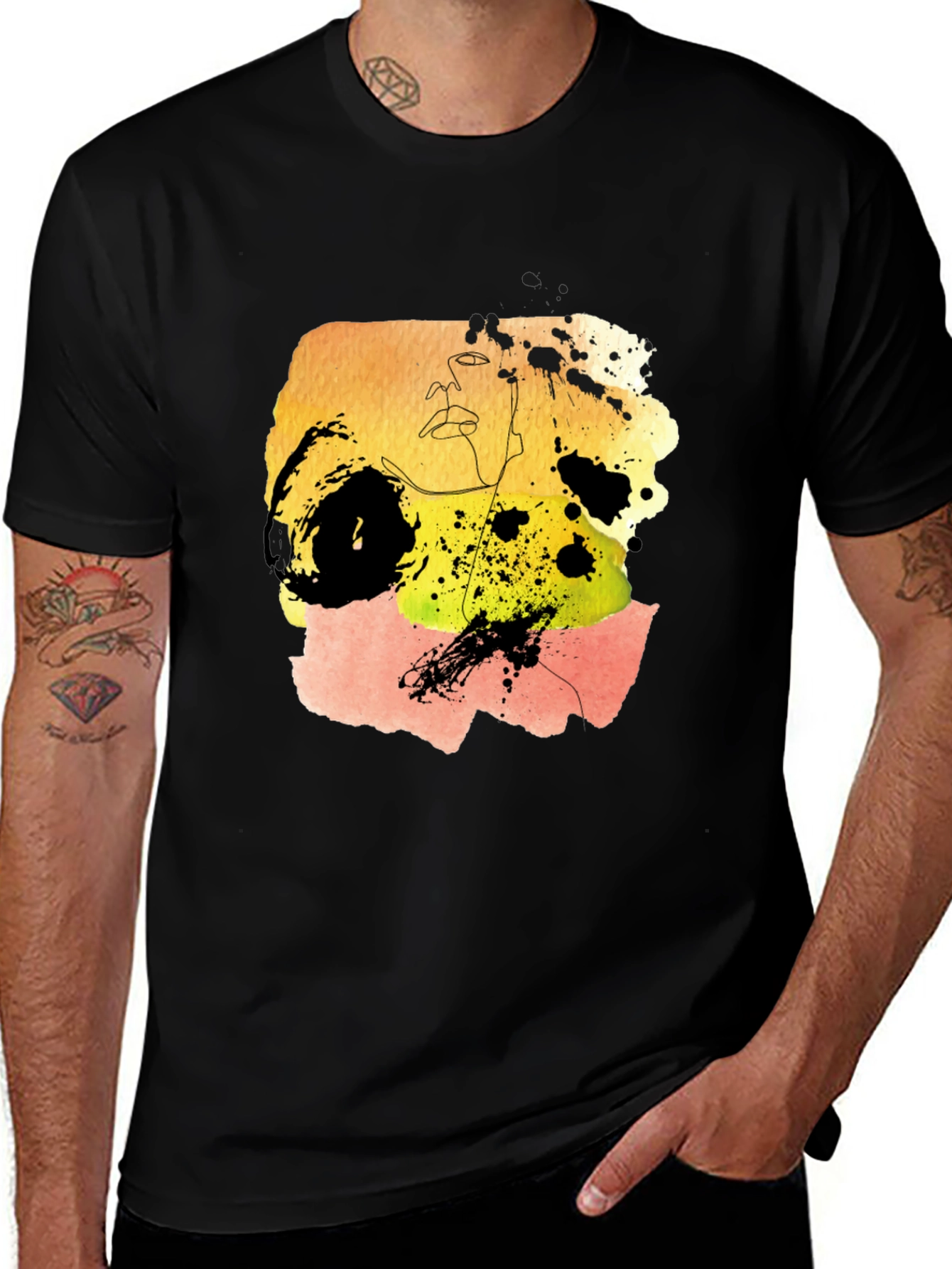 Variant 27 of Abstract Watercolor Art Graphic Tee - Black Cotton