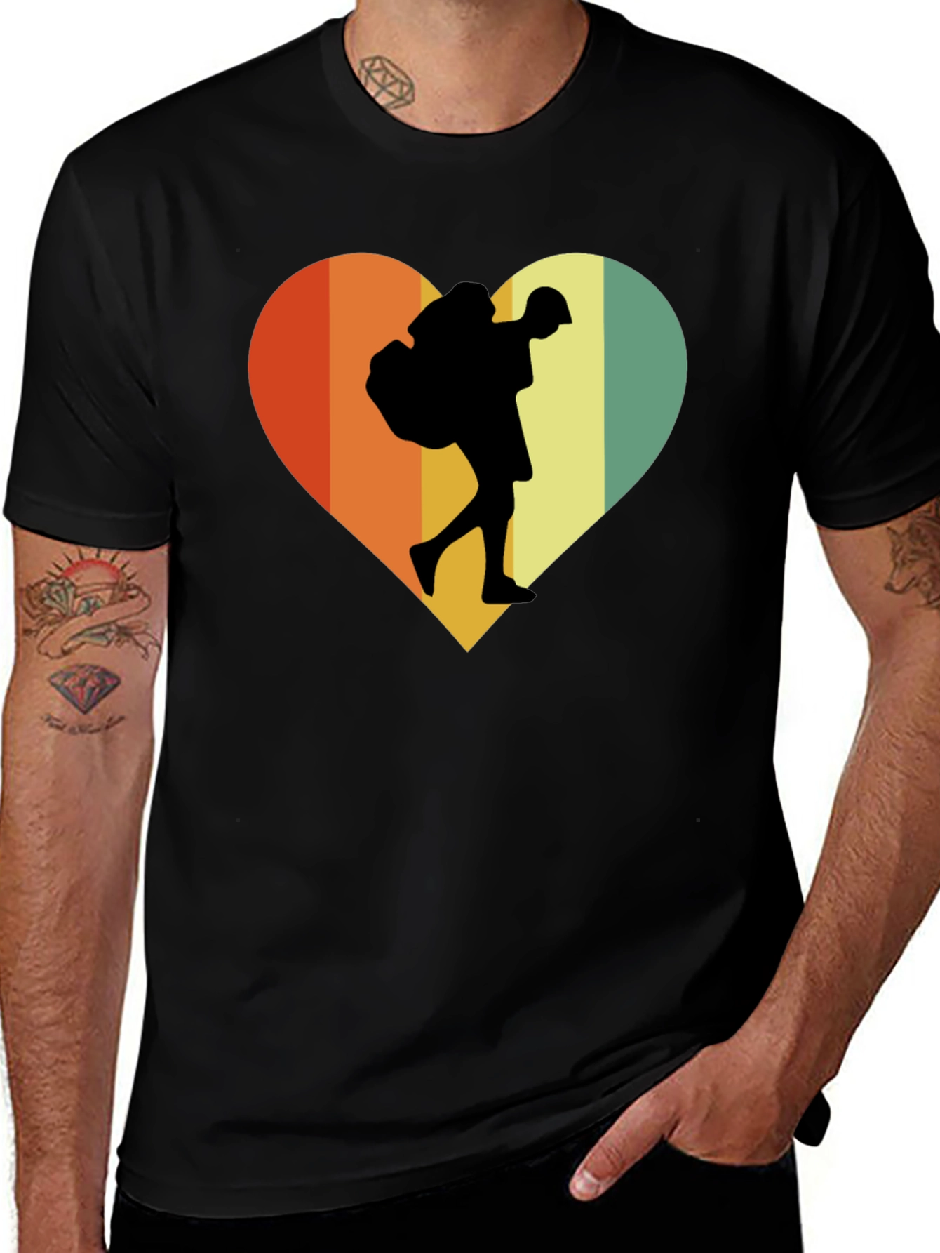 Variant 8 of Retro Hiker Heart Graphic Tee - Outdoor Adventure Shirt