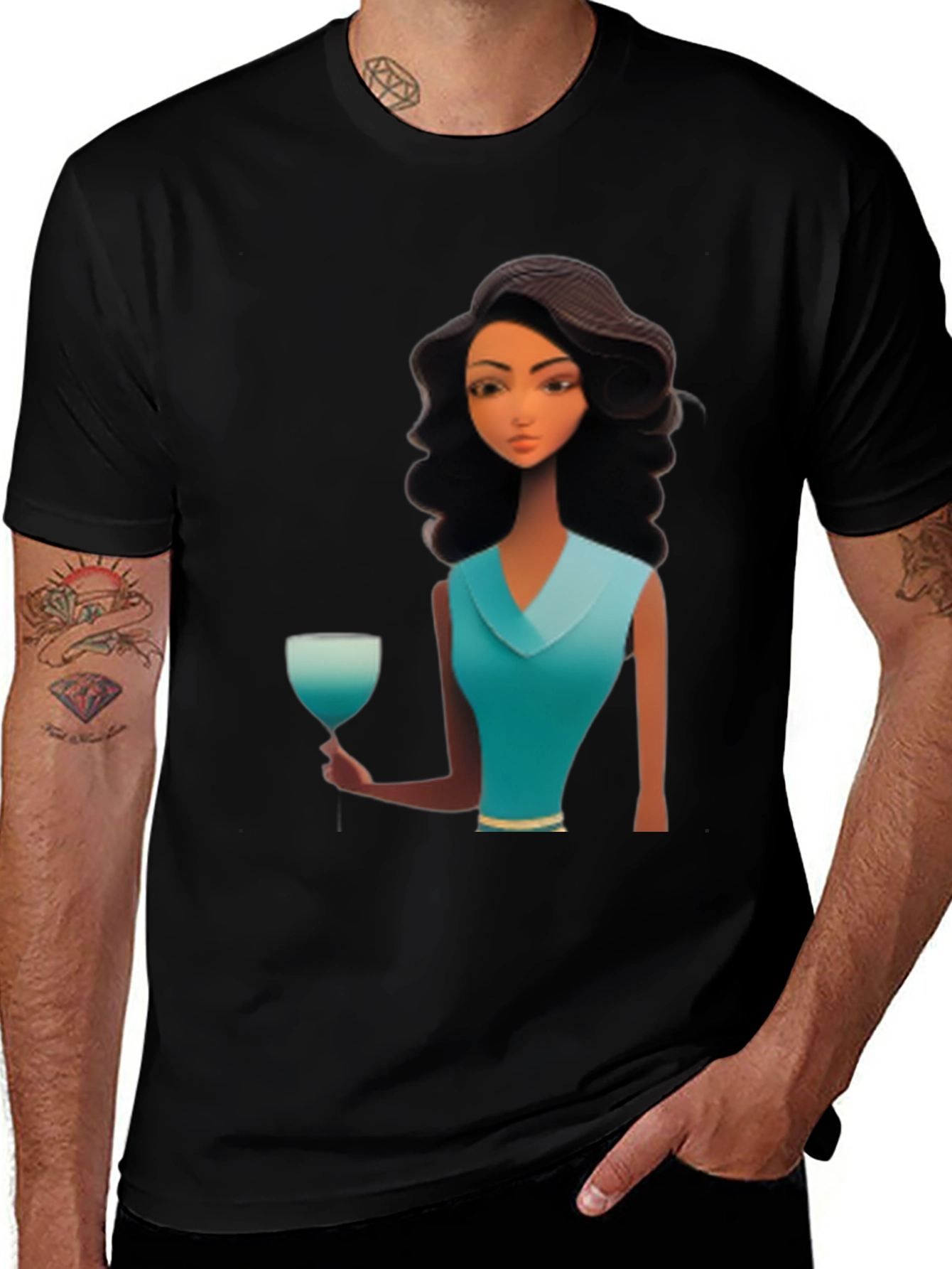 Variant 15 of Stylish Graphic Tee - Cartoon Woman with Cocktail