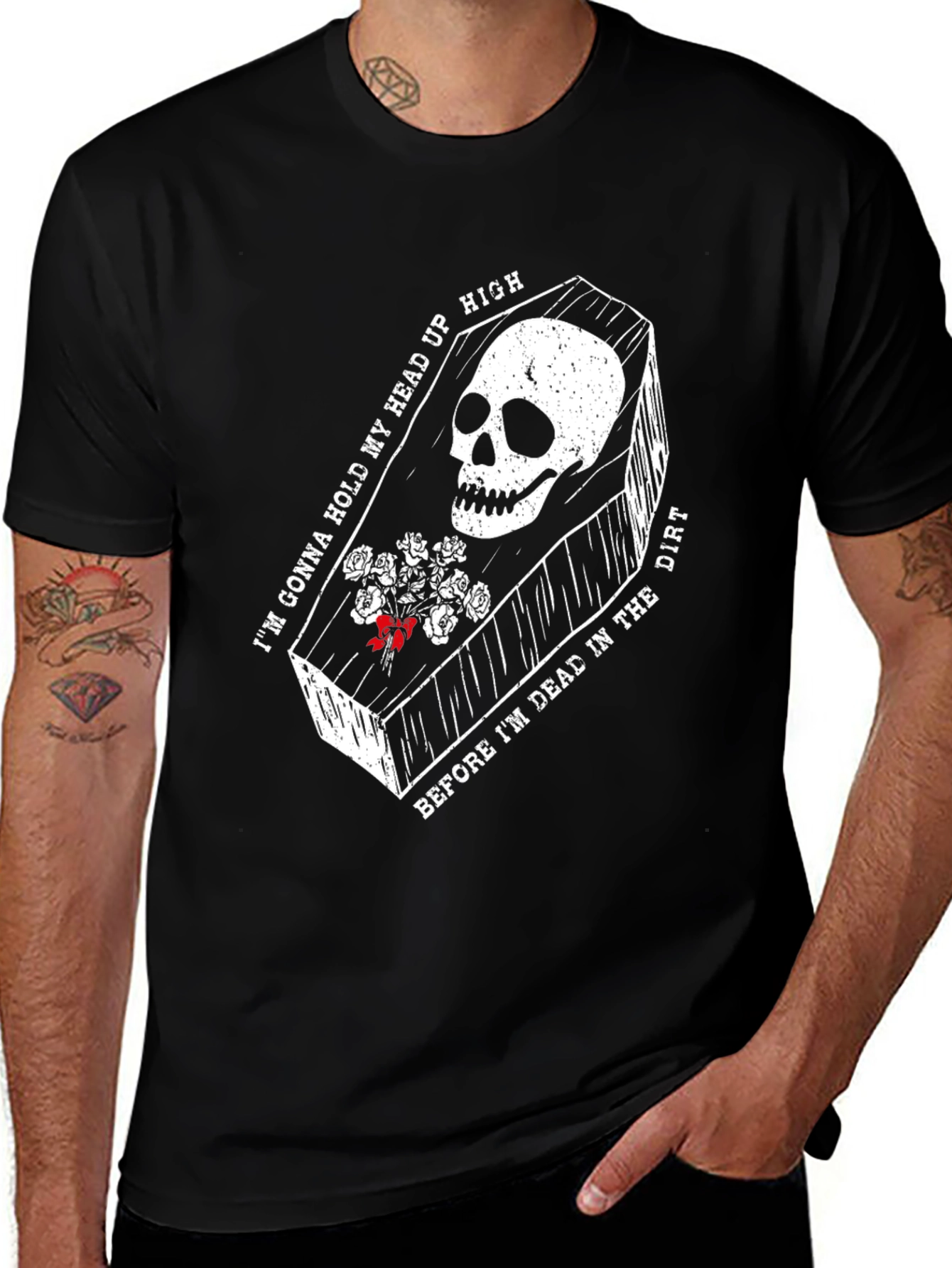 Variant 22 of Skull Coffin Graphic Tee - Hold My Head Up High