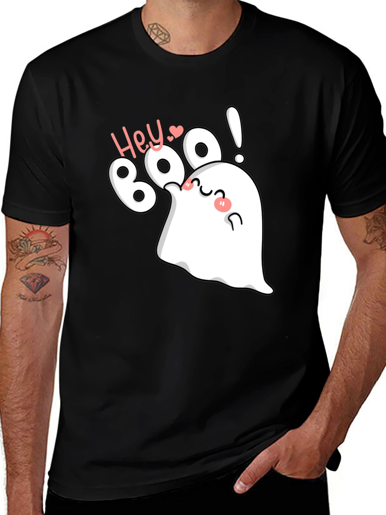 Hey Boo! Halloween Ghost Graphic Tee - Black