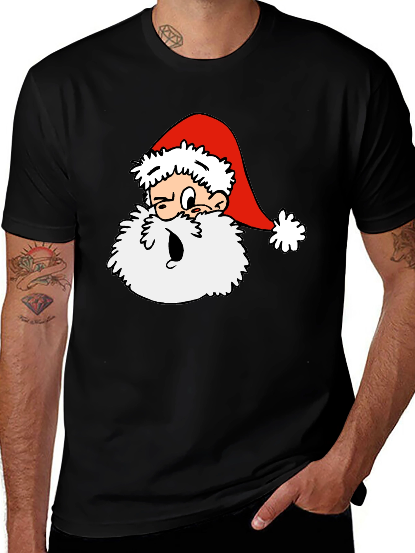 Cartoon Santa Graphic T-Shirt - Black