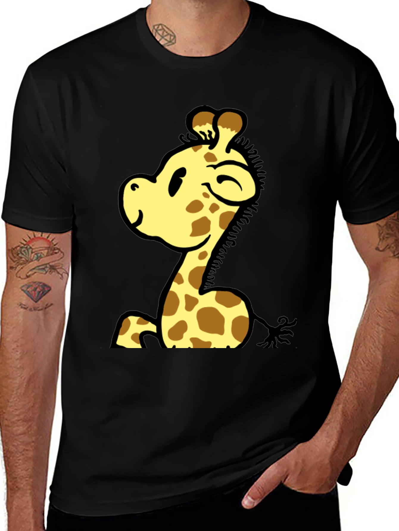 Variant 22 of Cute Giraffe Cartoon Graphic Black T-Shirt