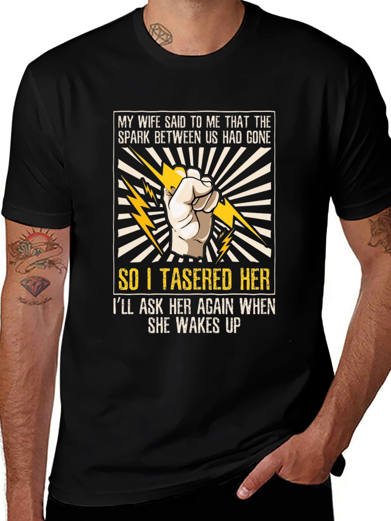 Variant 19 of Funny 'Tasered Her' Graphic Tee for Men