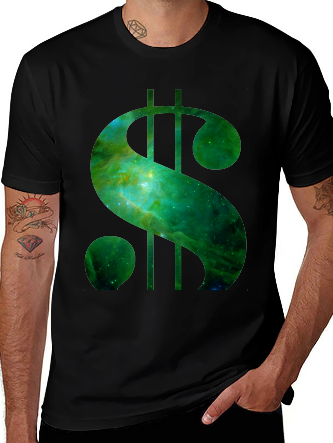 Variant 19 of Nebula Dollar Sign Graphic T-Shirt - Black Cotton Blend