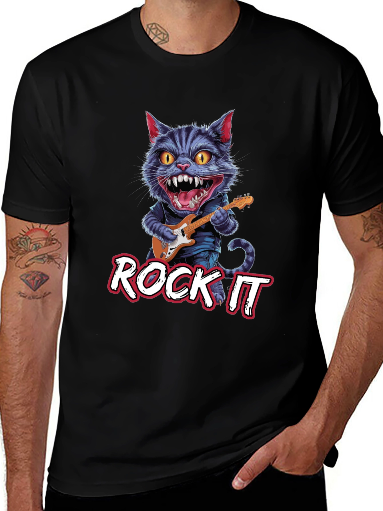Variant 28 of Rock It Cat Graphic Tee - Black