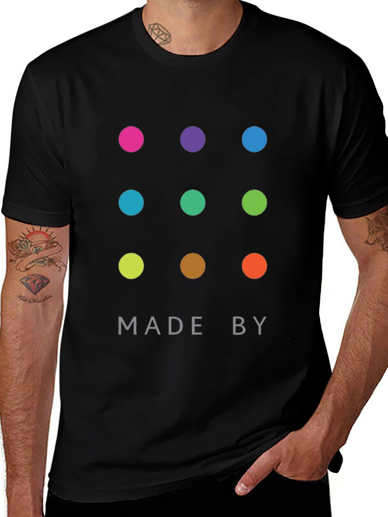 Variant 9 of Colorful Dot Design Black T-Shirt