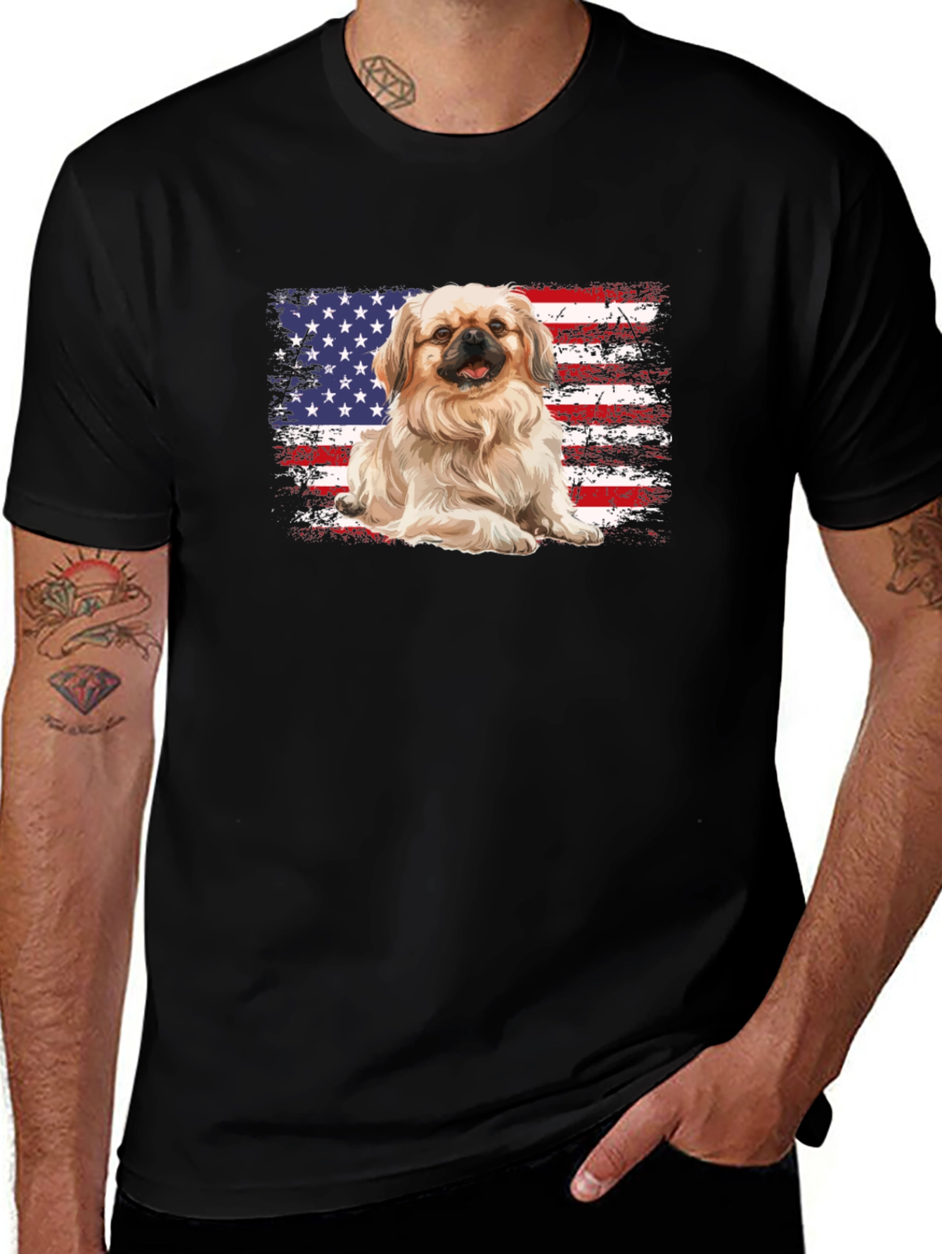 Variant 9 of Pekingese Dog American Flag T-Shirt