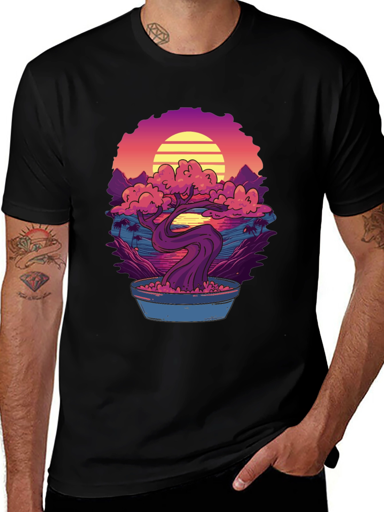 Variant 27 of Bonsai Sunset Graphic Tee - Zen Style Shirt