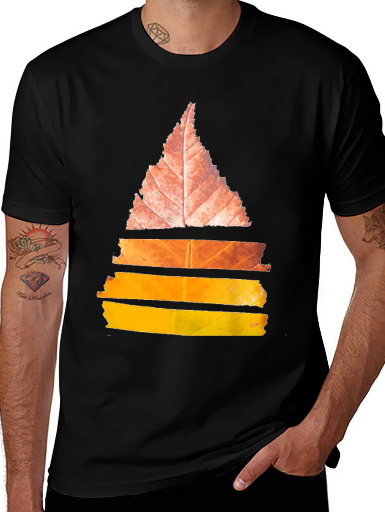 Variant 10 of Abstract Leaf Design Black T-Shirt