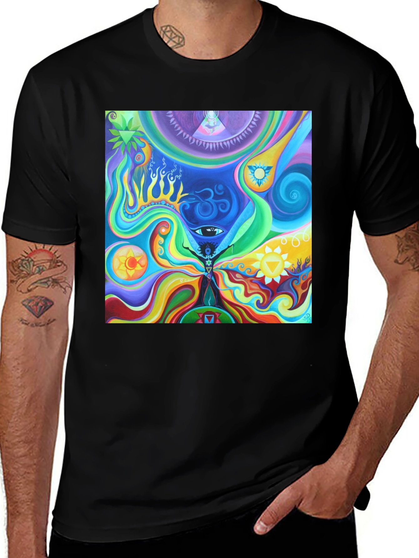 Variant 30 of Psychedelic Vision T-Shirt - Black Tee Colorful Art