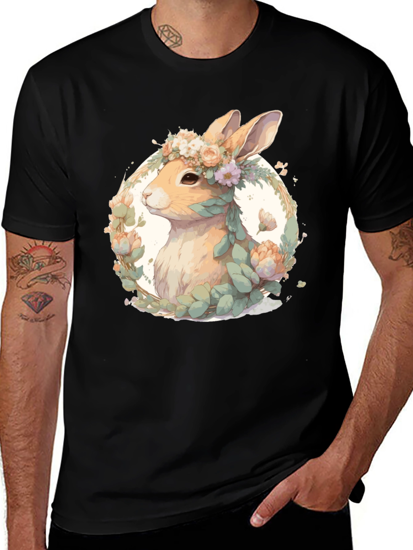 Variant 5 of Floral Rabbit T-Shirt - Easter Spring Style