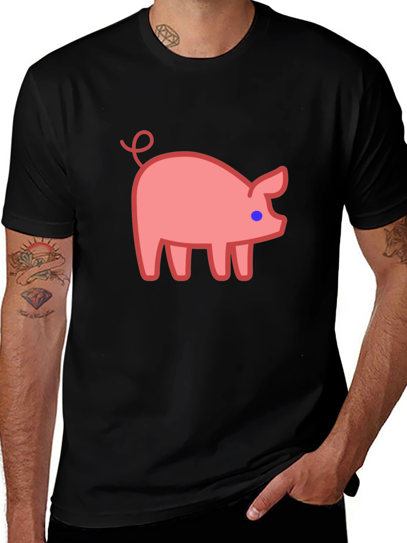 Variant 3 of Cute Pig Graphic Tee - Black Casual T-Shirt