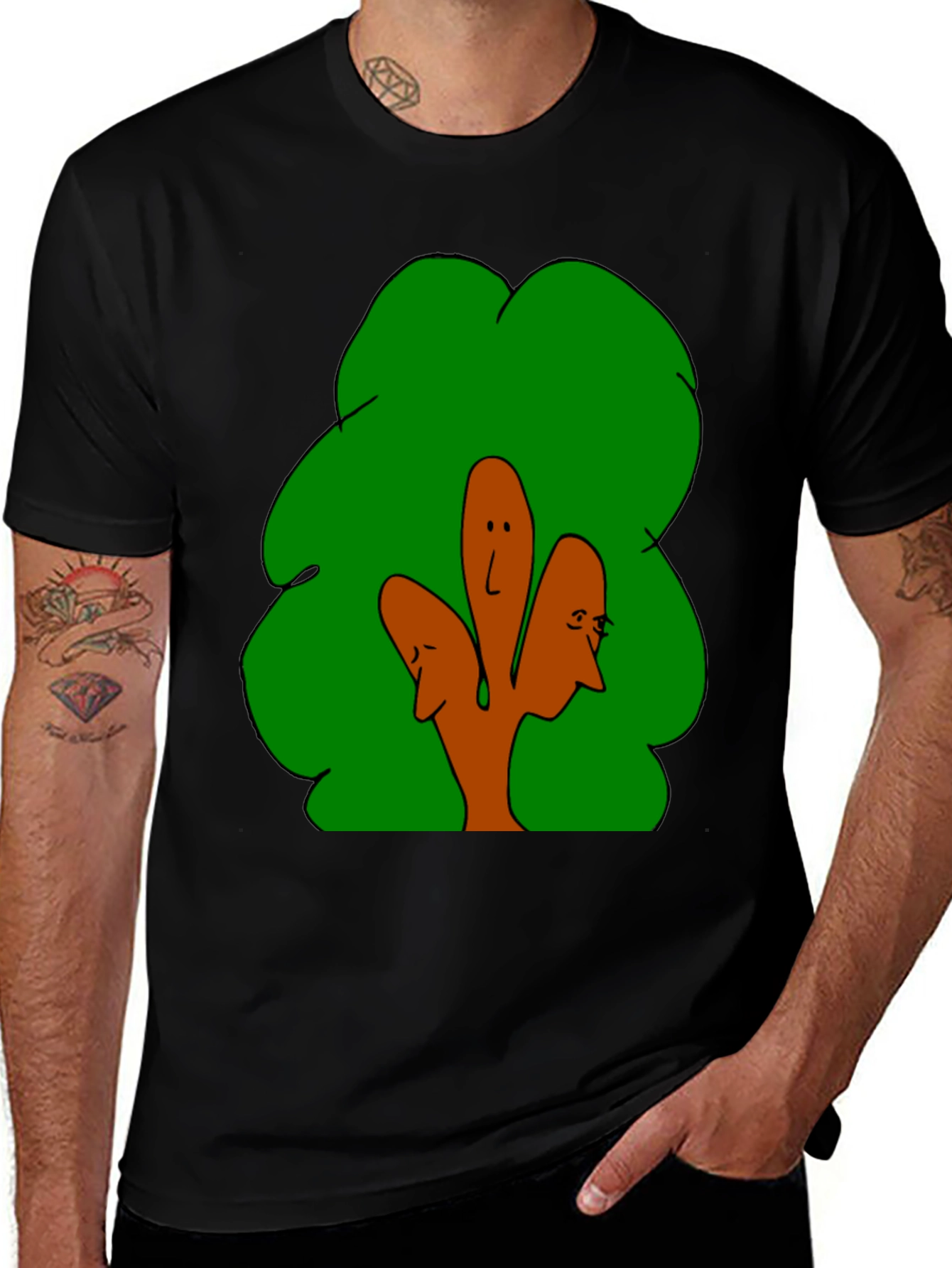 Variant 8 of Abstract Tree Face Graphic Black T-Shirt