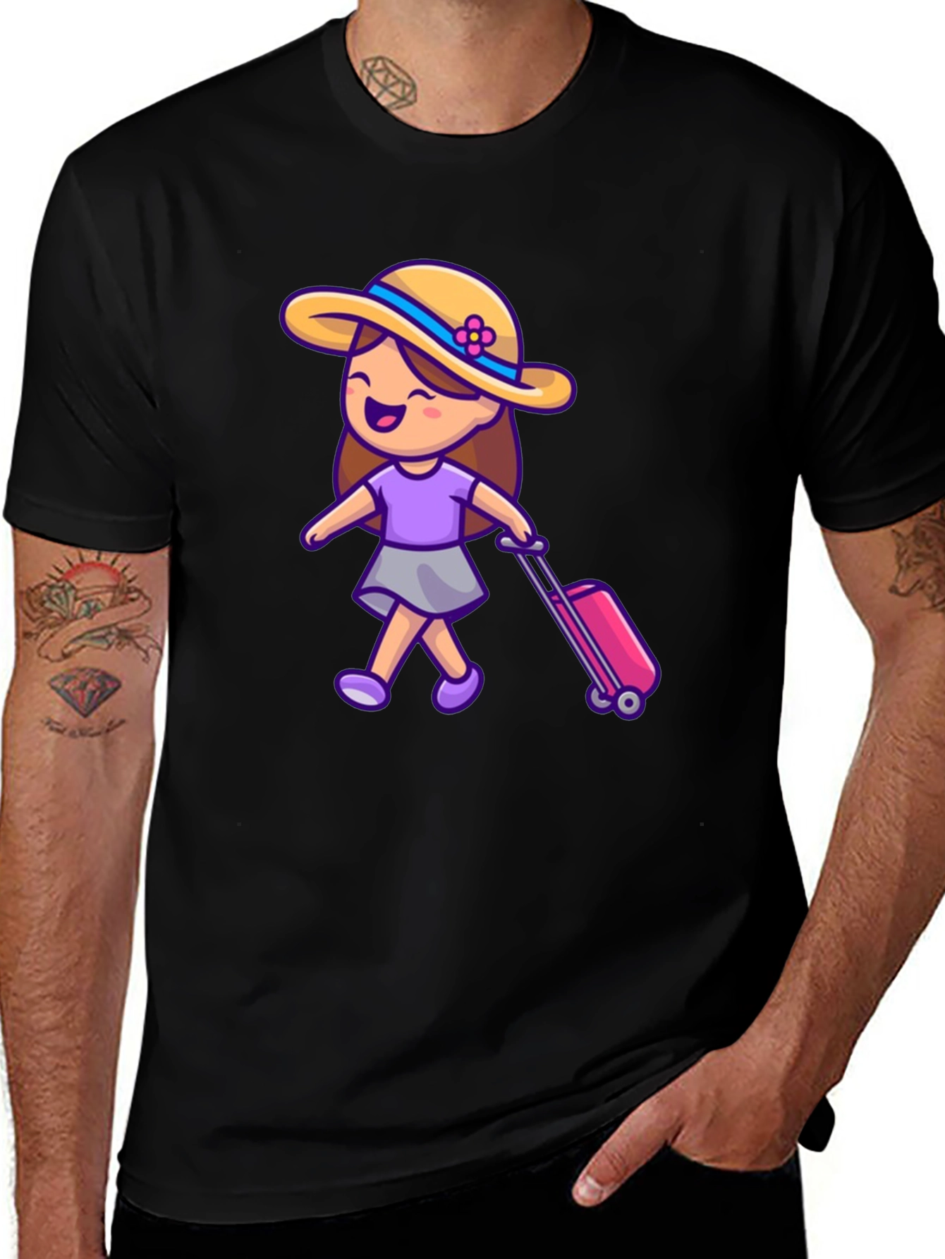 Variant 20 of Travel Girl Graphic T-Shirt - Black Cotton Tee