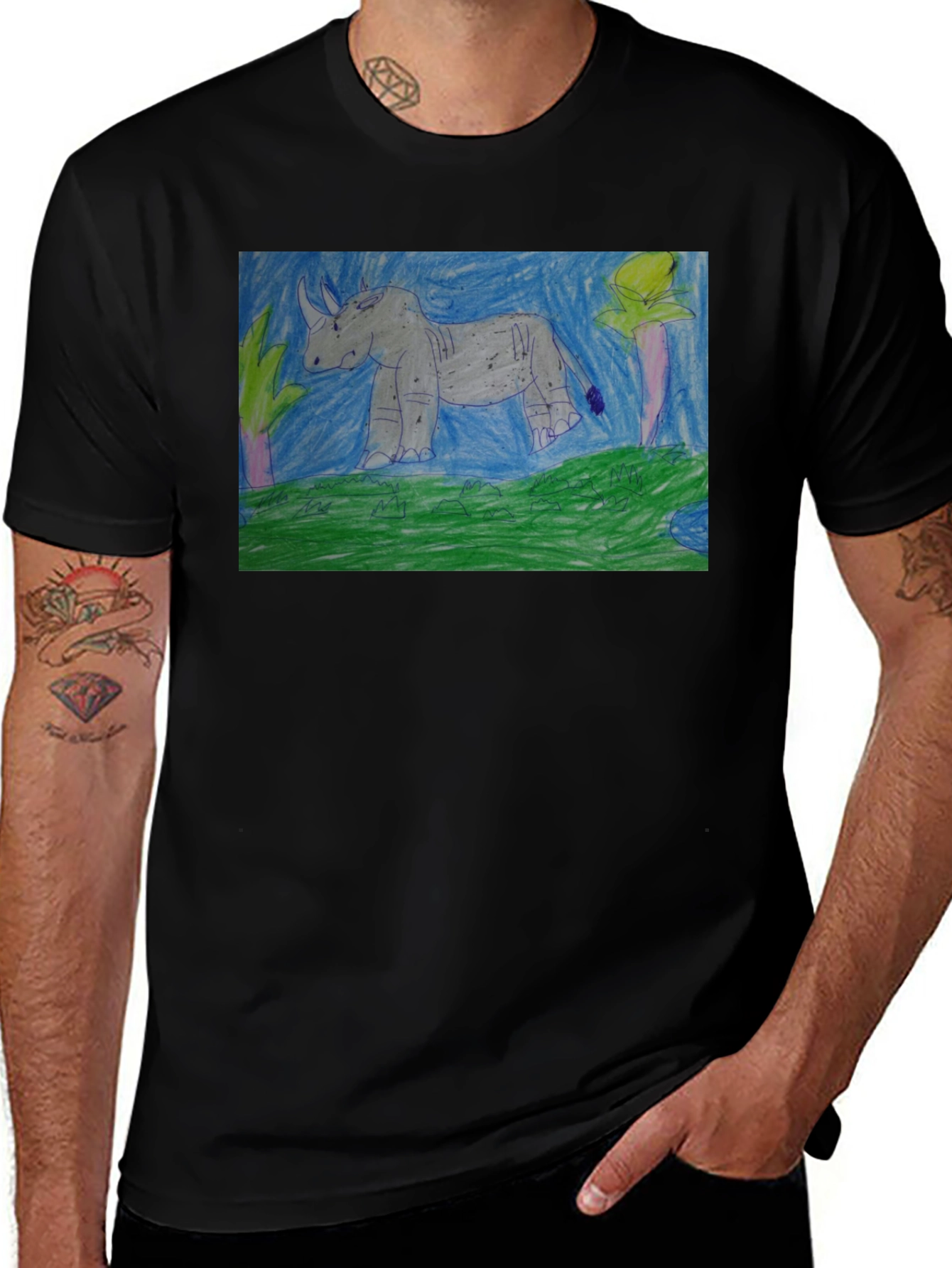 Variant 6 of Rhino Graphic Print Black T-Shirt
