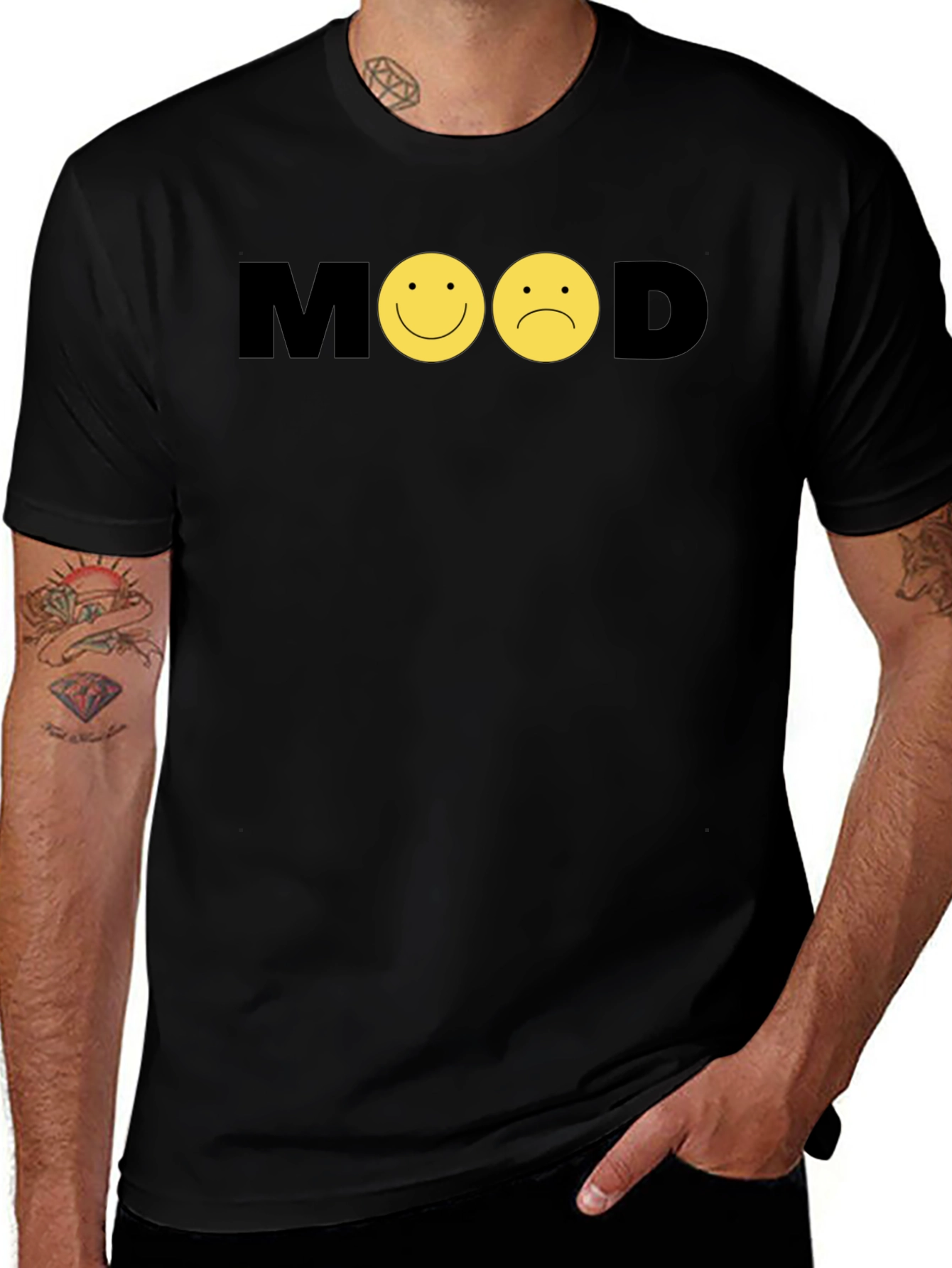 Variant 11 of Mood Graphic T-Shirt - Black - Smiley & Frowny Face