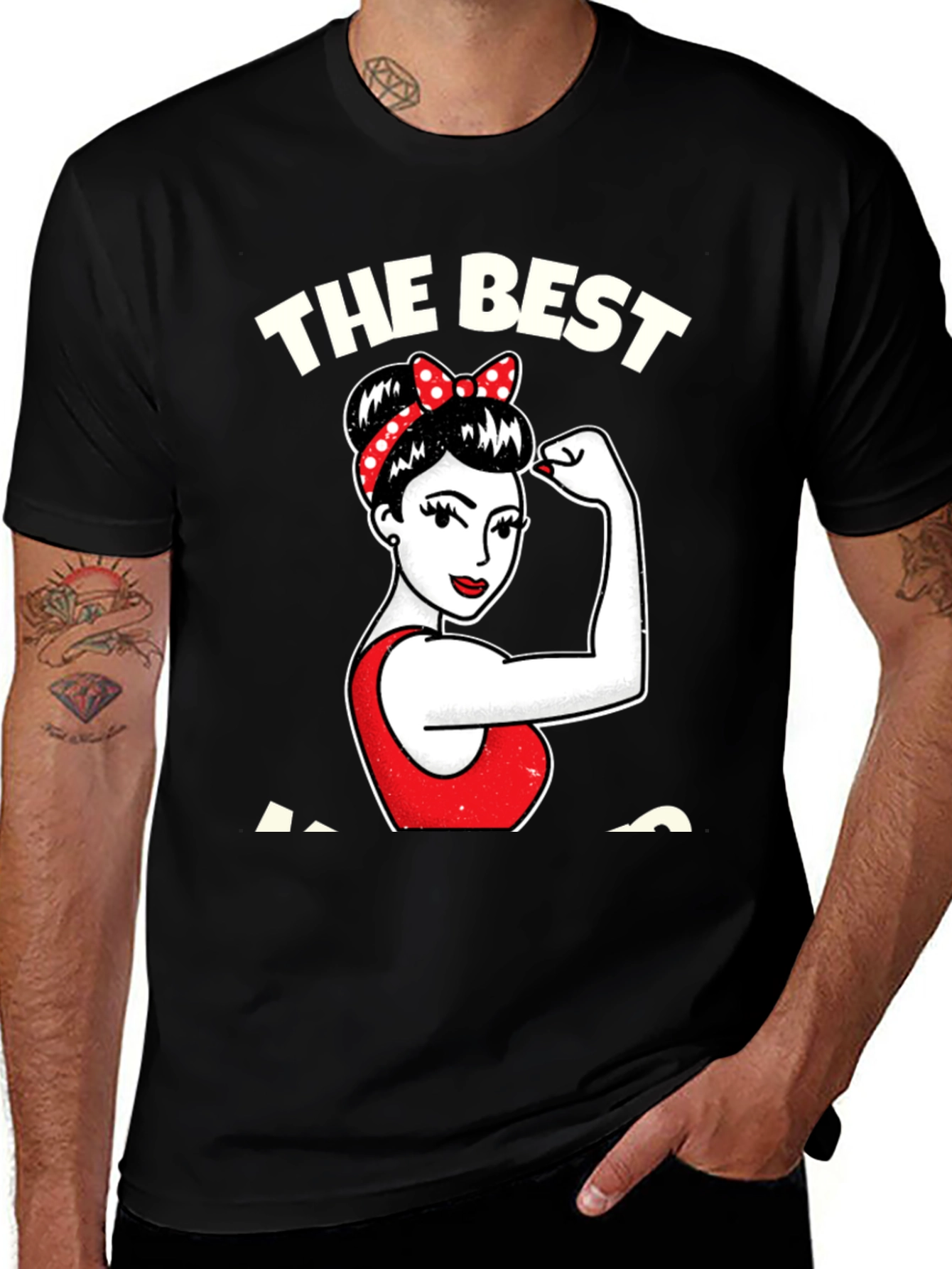 Variant 8 of Best Mom Ever Black Graphic Tee - Rosie the Riveter Style