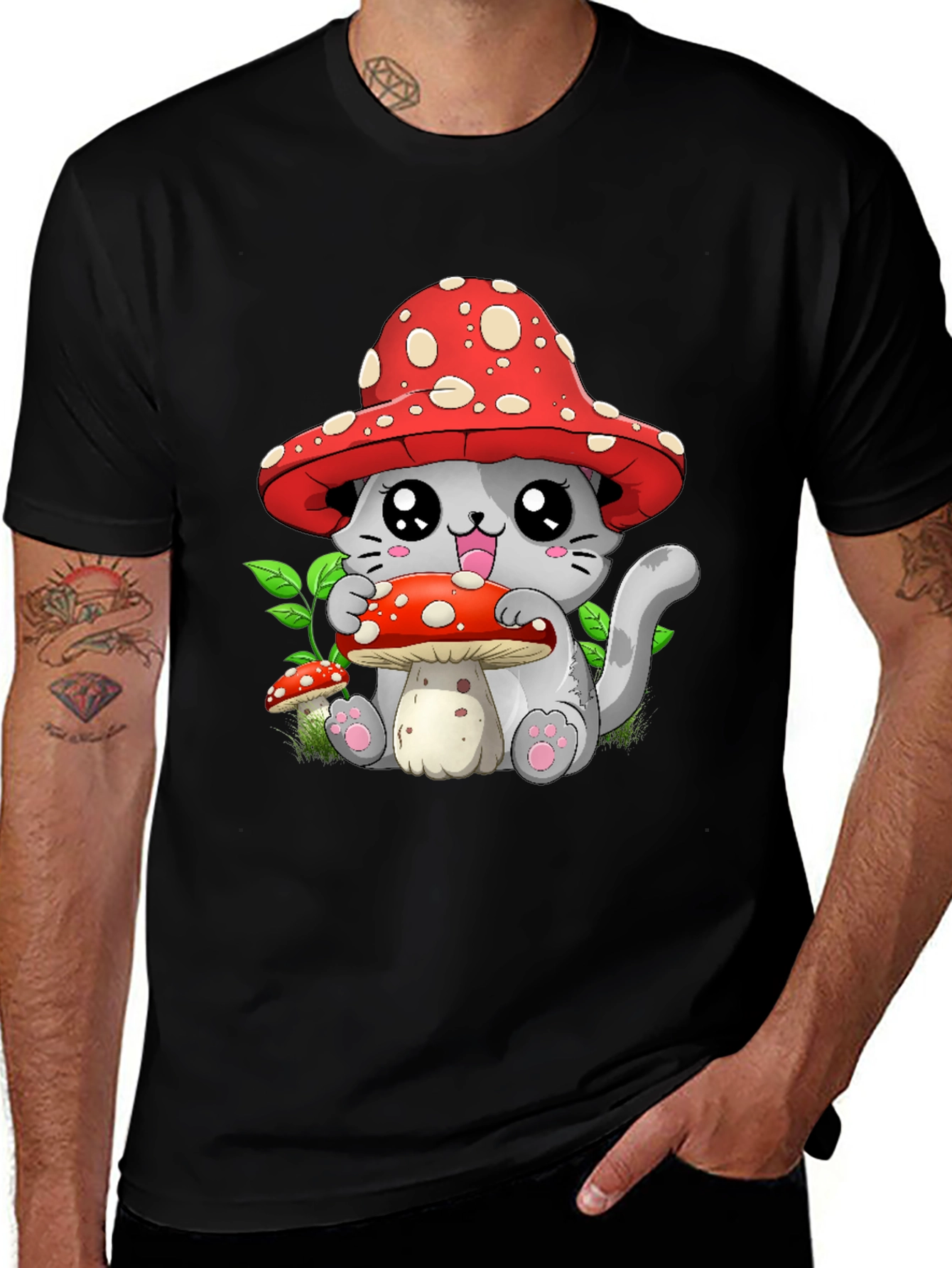 Variant 25 of Mushroom Cat Graphic Tee - Whimsical & Cute