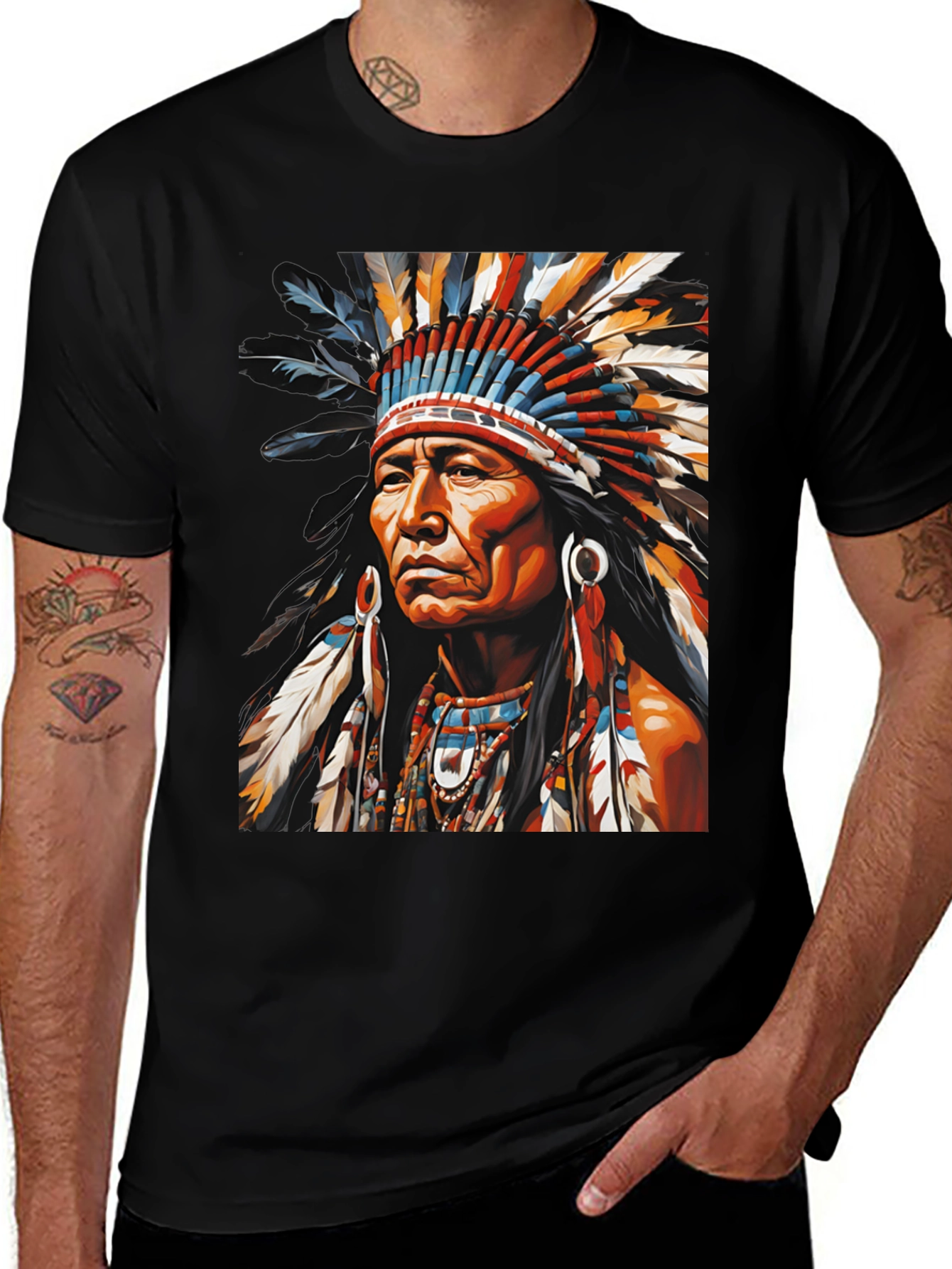 Variant 10 of Native American Headdress Graphic Tee - Bold Style