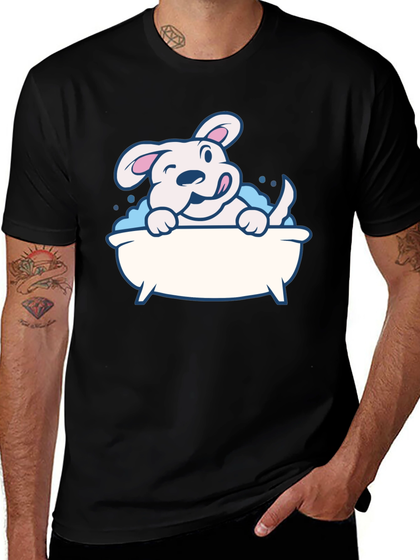 Variant 30 of Dog in Tub Graphic Tee - Black Cotton T-Shirt