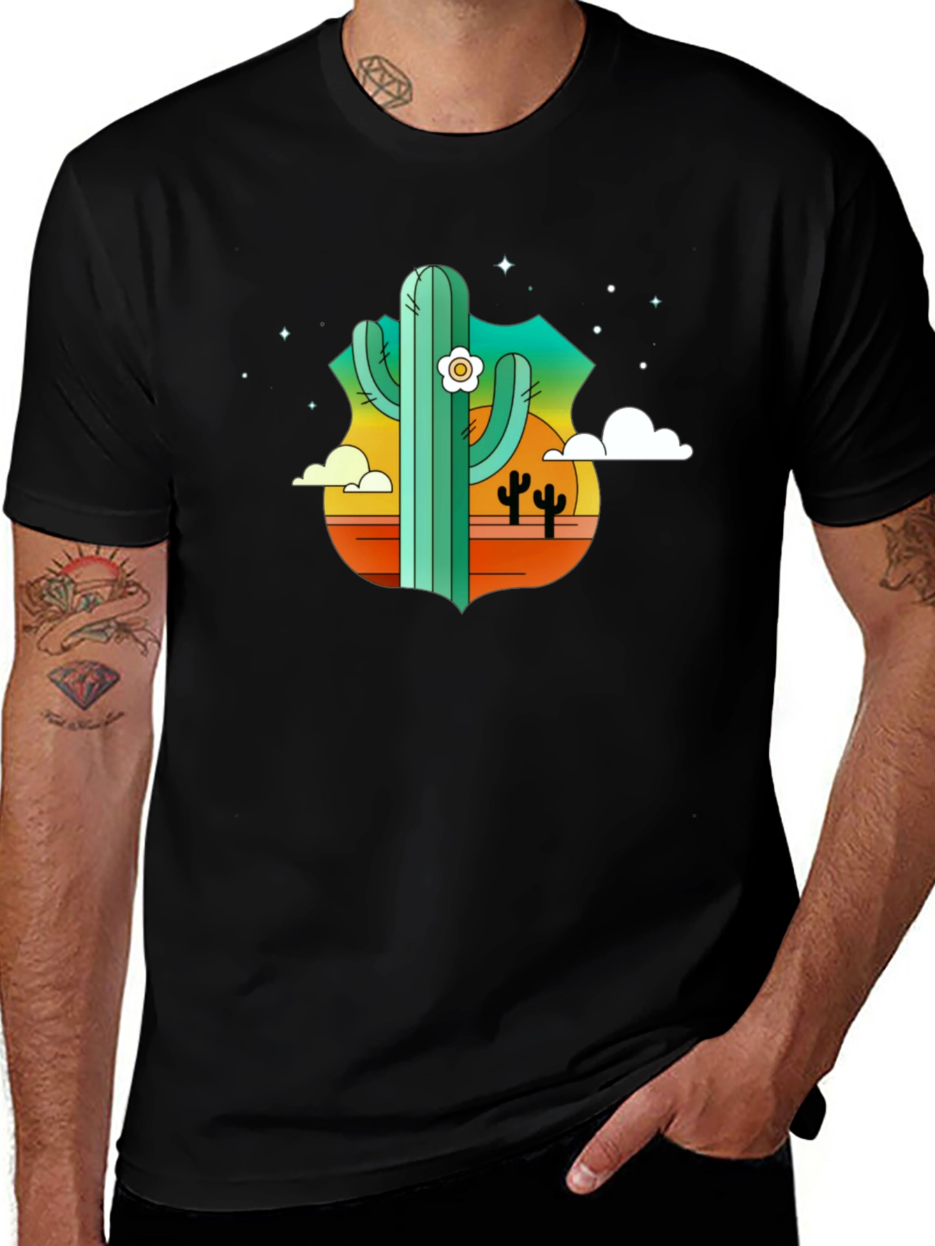 Variant 9 of Cactus Desert Graphic Tee - Black Cotton T-Shirt
