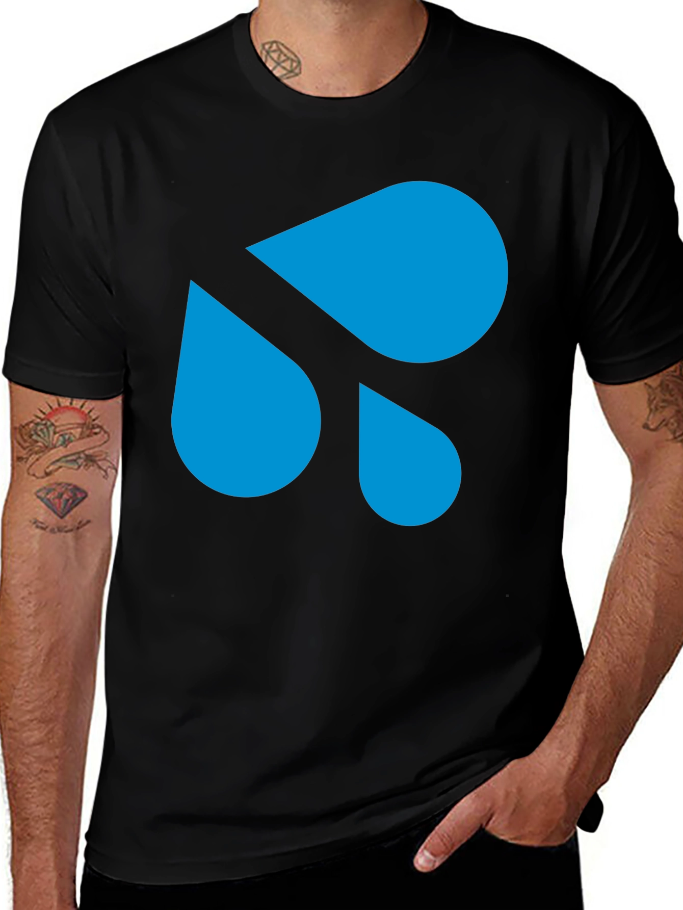 Variant 20 of Modern Blue Droplet Design Black T-Shirt