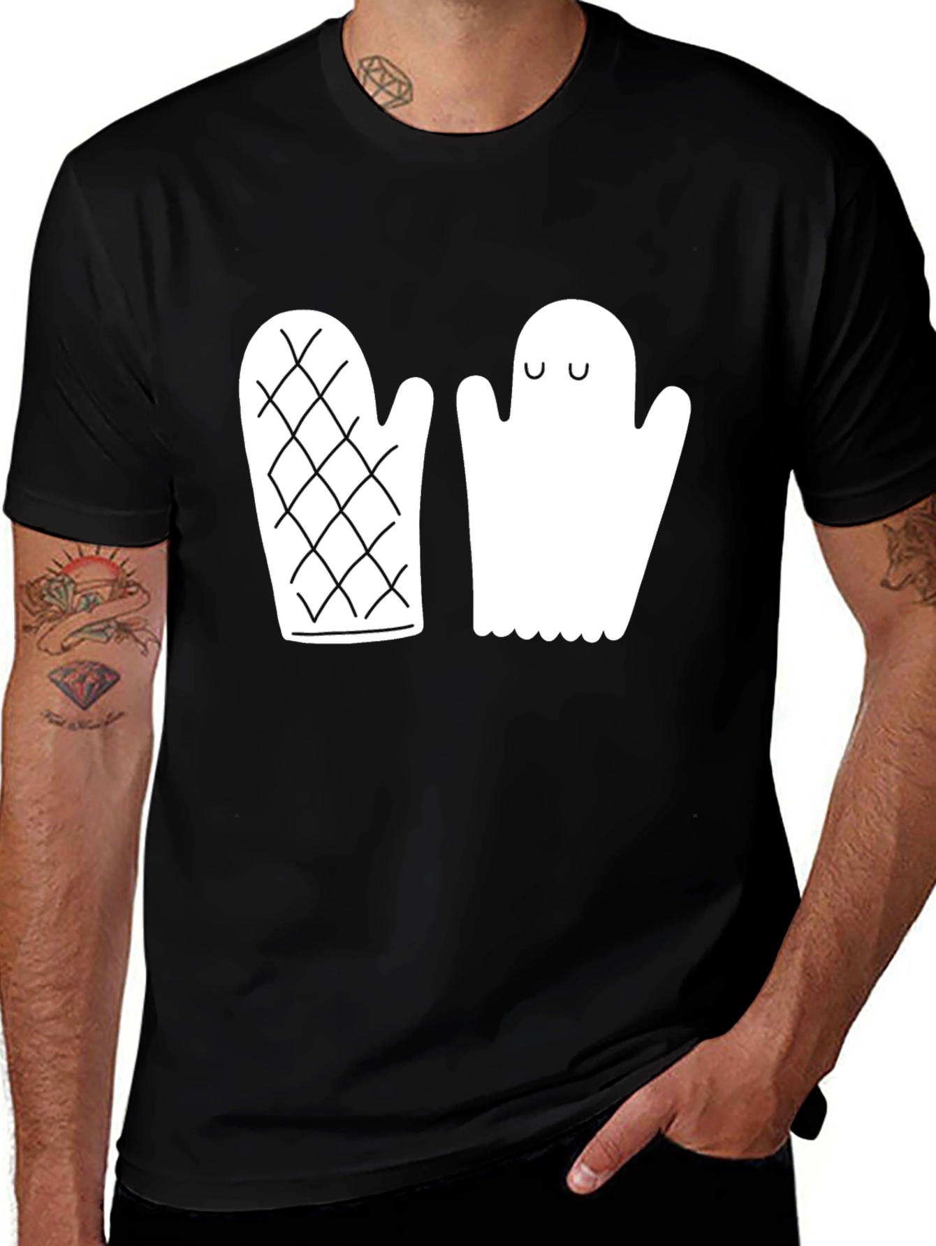 Variant 6 of Quirky Ghost & Mitten Black T-Shirt
