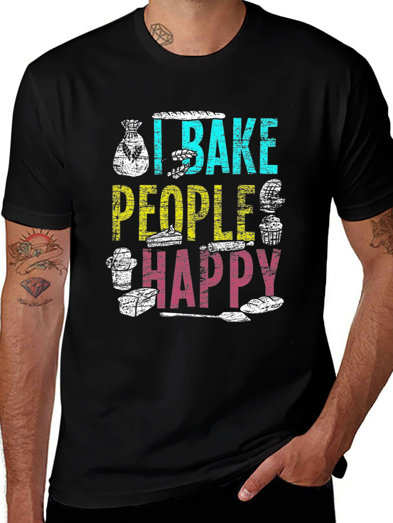 Variant 14 of I Bake People Happy Black Graphic Tee