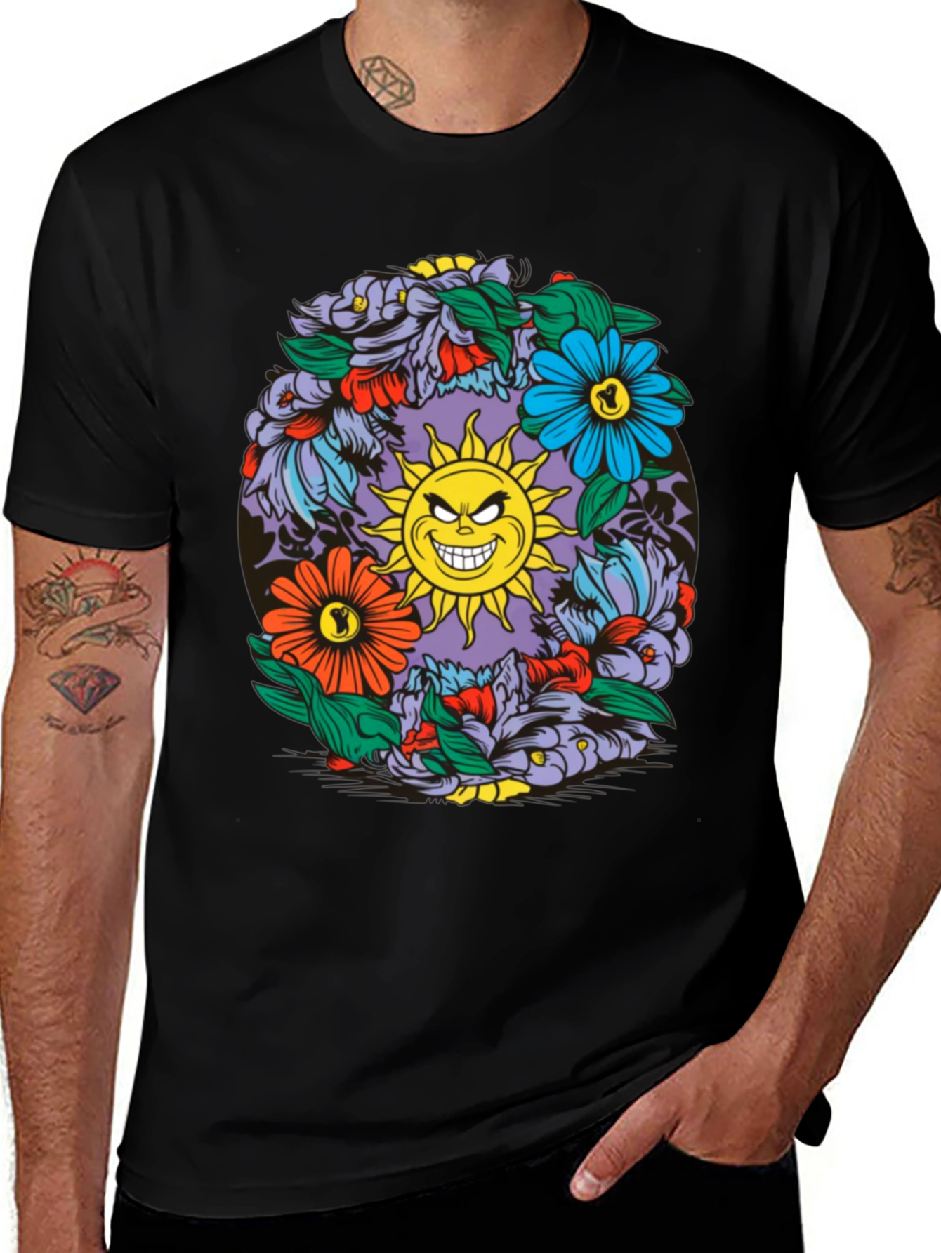 Variant 5 of Floral Sun Graphic Black T-Shirt