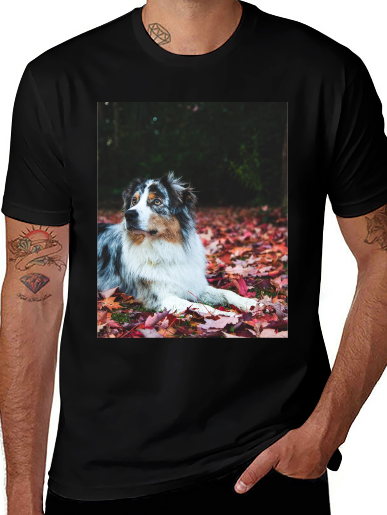 Variant 16 of Dog Lover T-Shirt - Aussie on Leaves