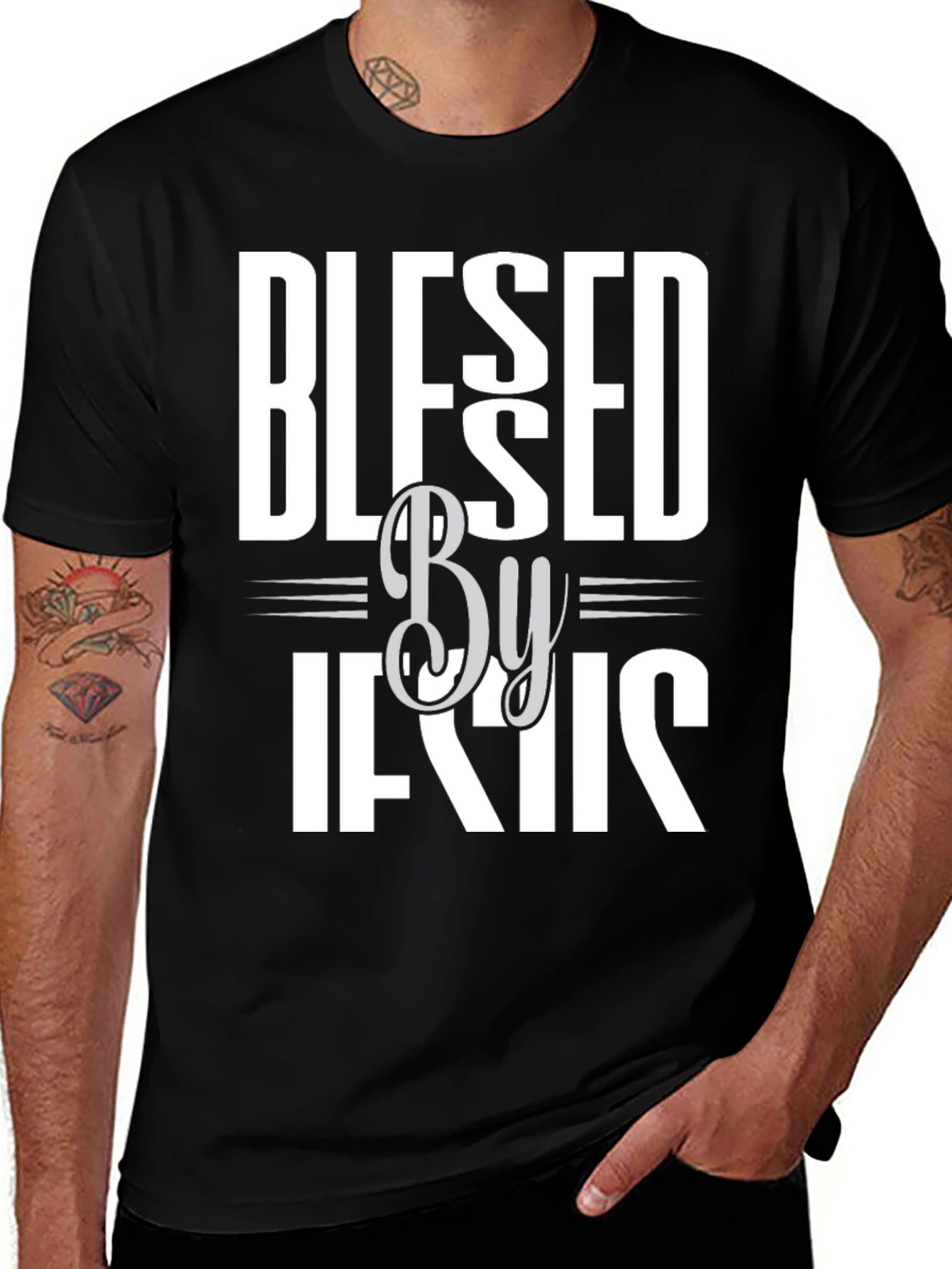 Blessed By Jesus Graphic T-Shirt - Black Cotton Blend