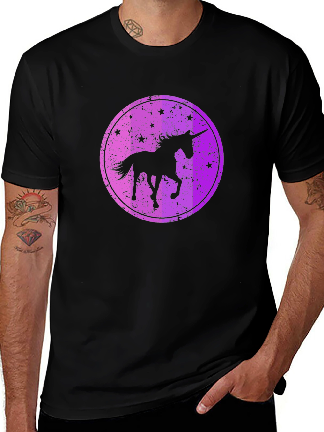 Variant 20 of Unicorn Graphic Tee - Black T-Shirt with Purple Unicorn Design