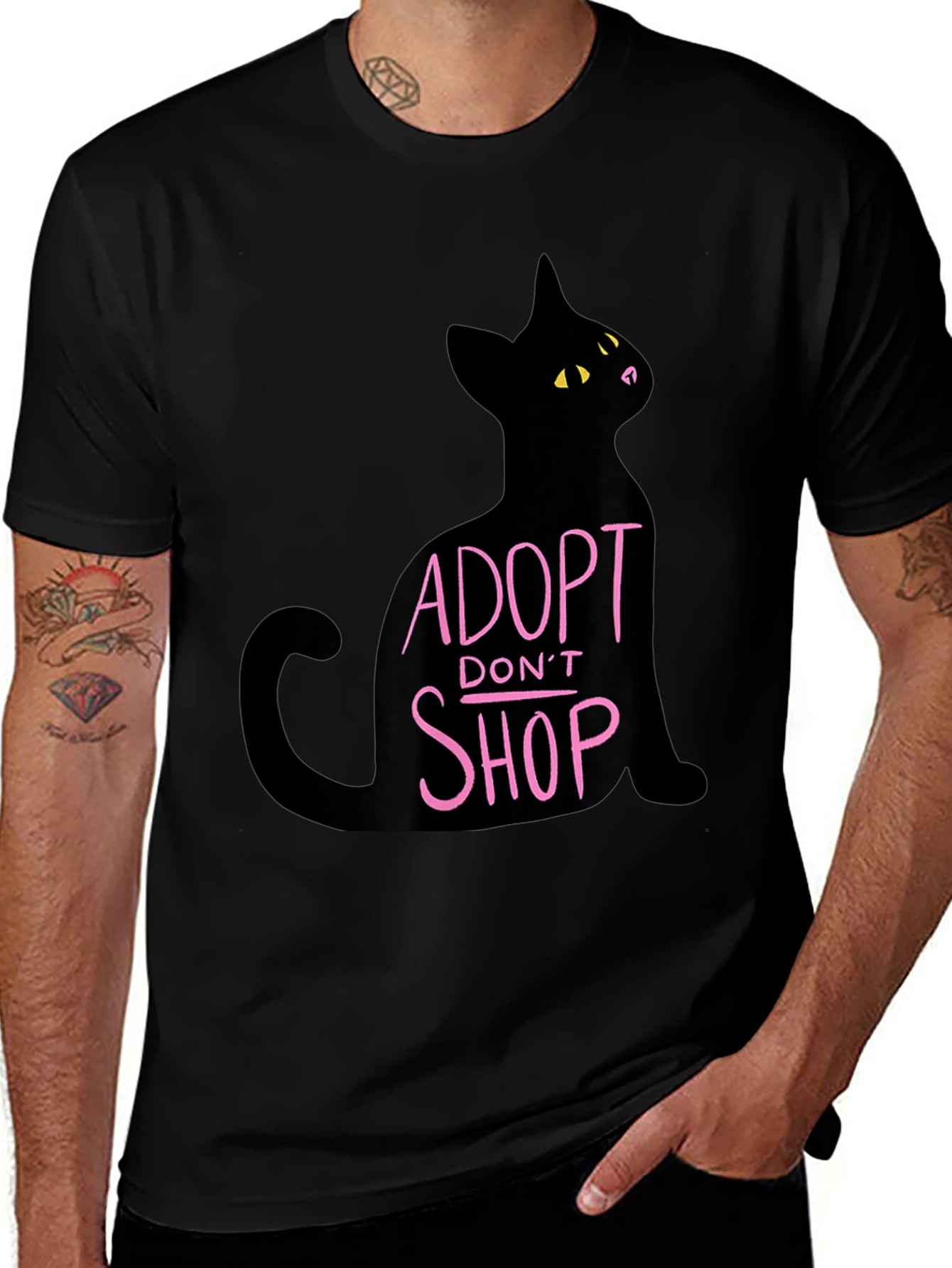 Variant 23 of Adopt Don't Shop Cat T-Shirt - Black Cotton Tee