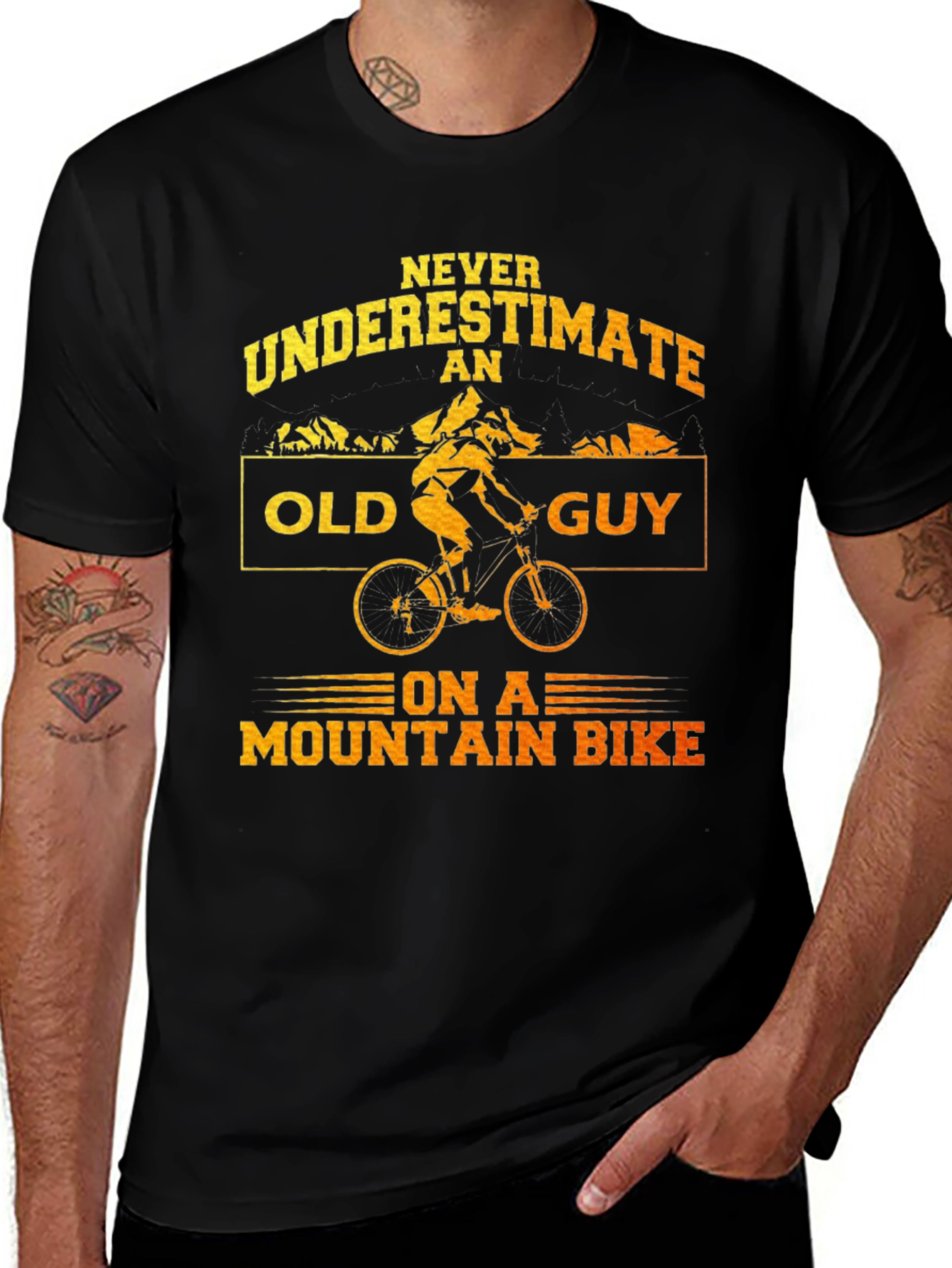 Black Never Underestimate an Old Guy Mountain Bike Graphic T-Shirt main image