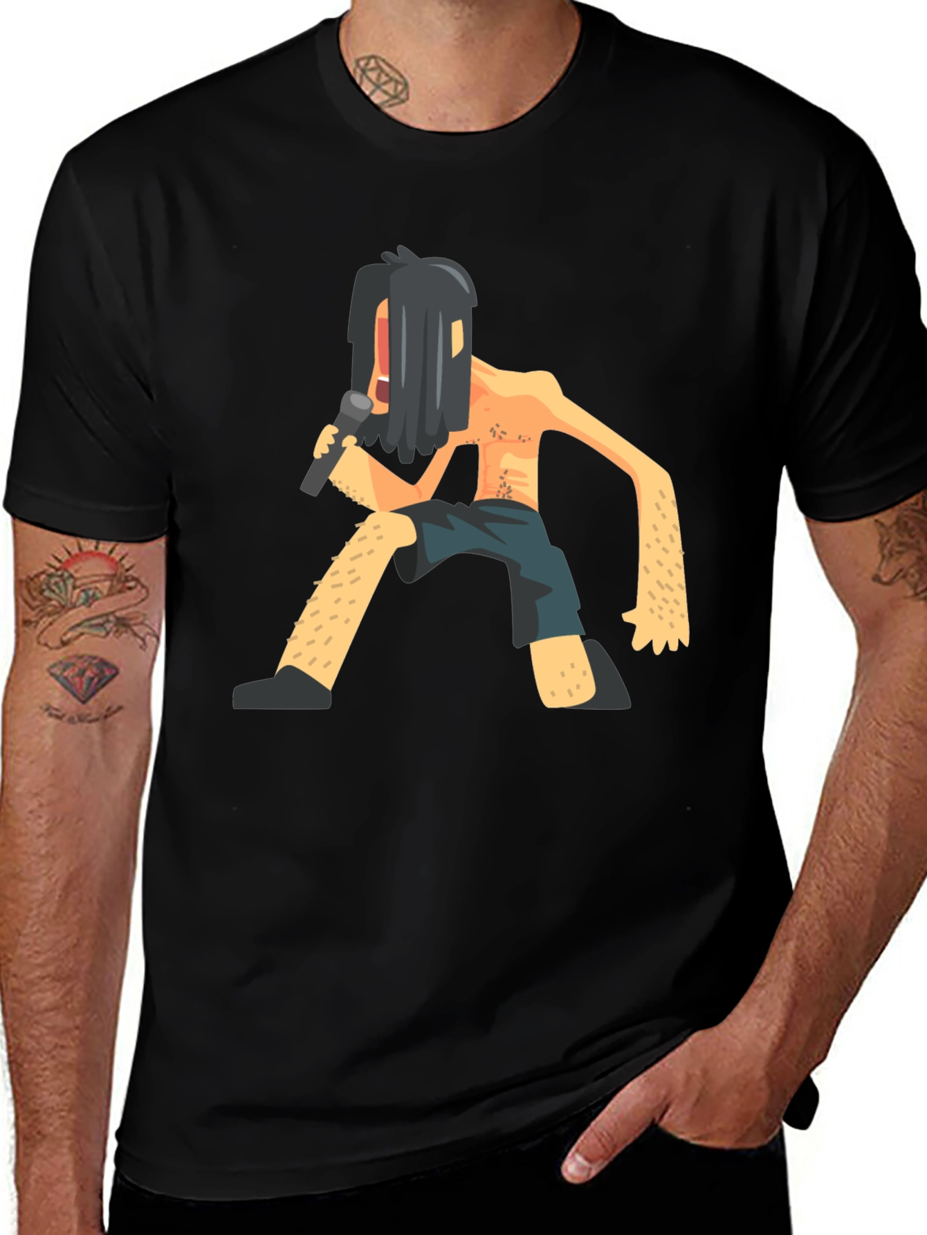 Variant 12 of Black T-Shirt with Funny Singer Graphic